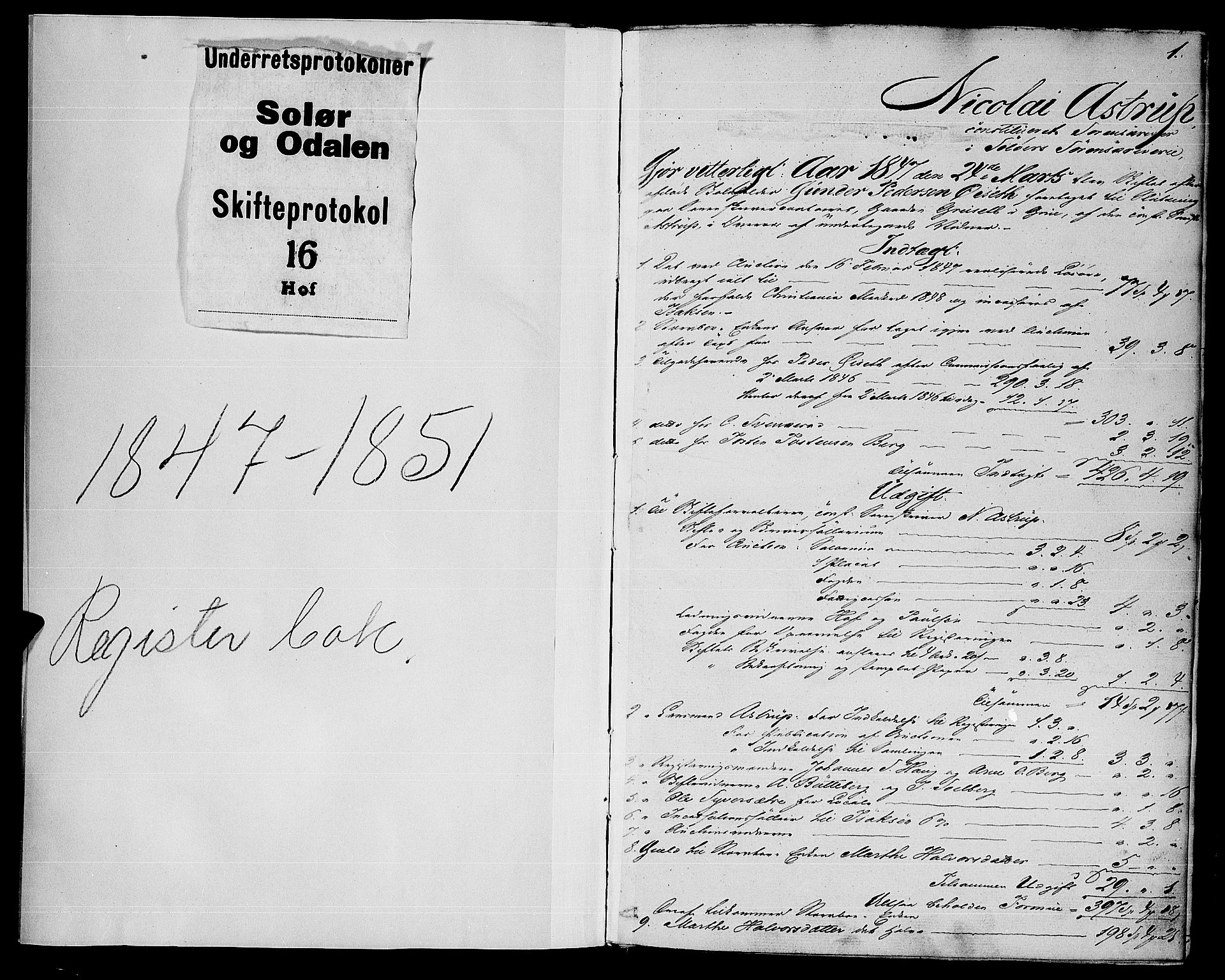 Solør tingrett, SAH/TING-008/J/Jc/L0003: Skifteutlodningsprotokoll - Hof, 1847-1851, p. 0b-1a