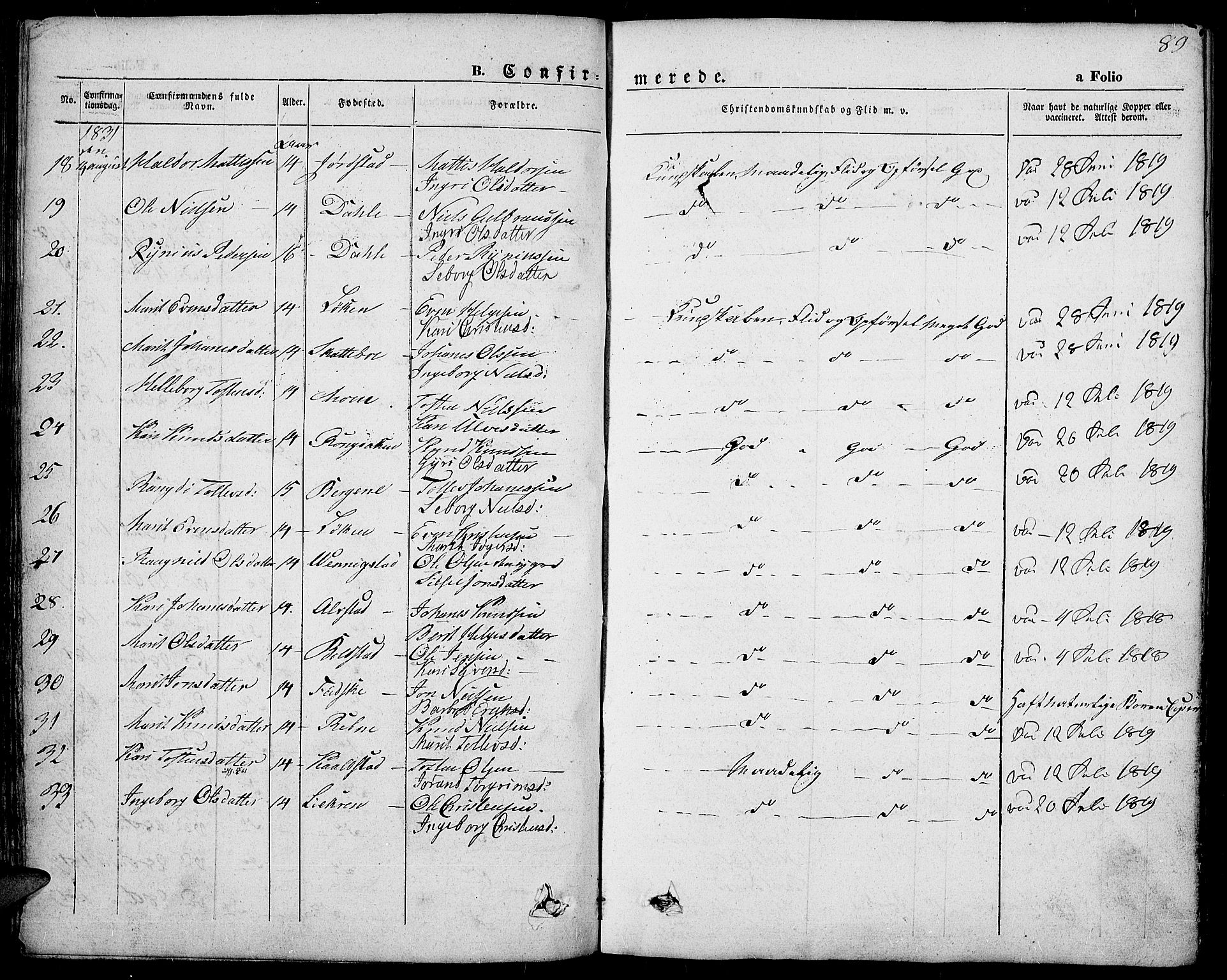 Slidre prestekontor, SAH/PREST-134/H/Ha/Haa/L0004: Parish register (official) no. 4, 1831-1848, p. 89