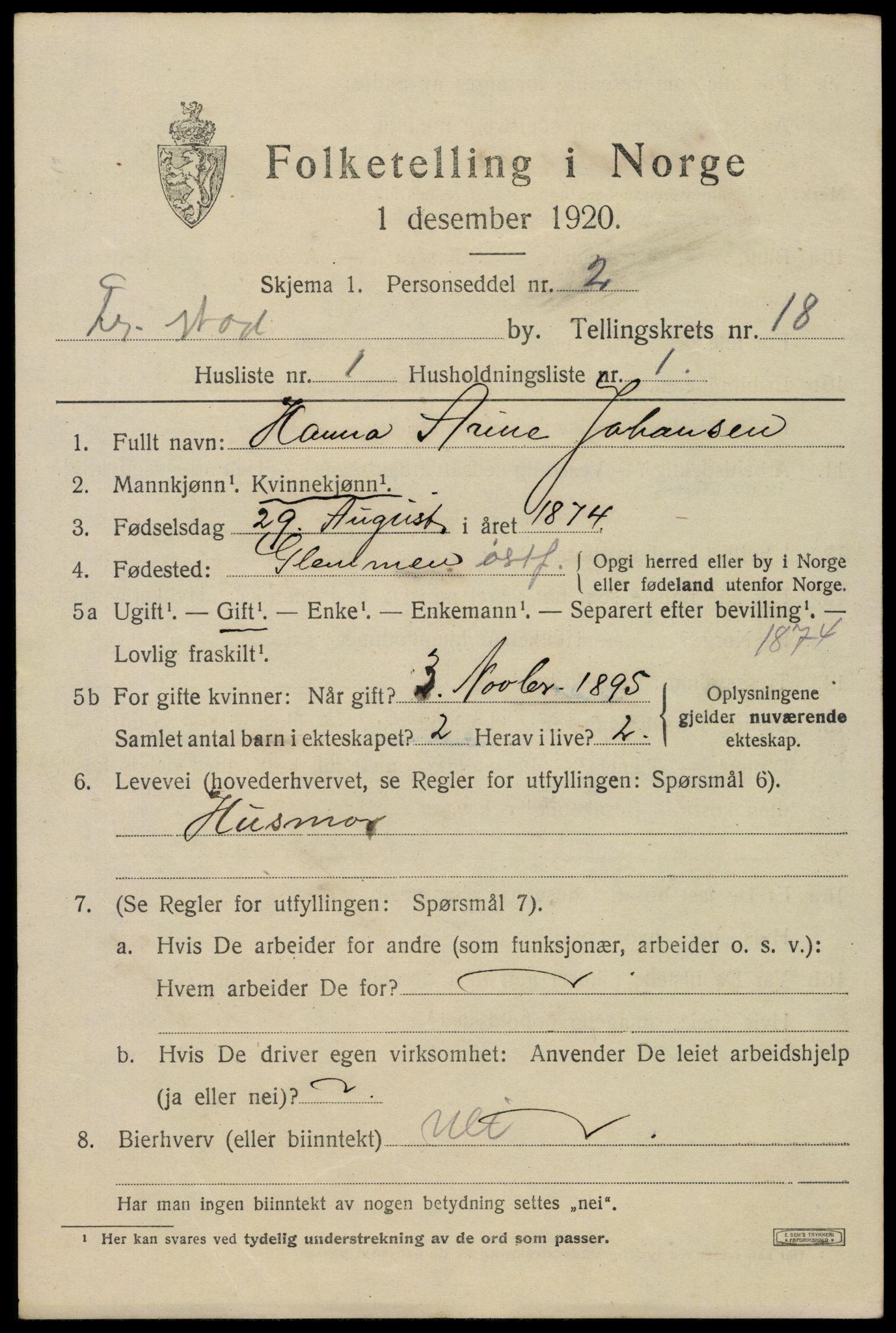 SAO, 1920 census for Fredrikstad, 1920, p. 40725