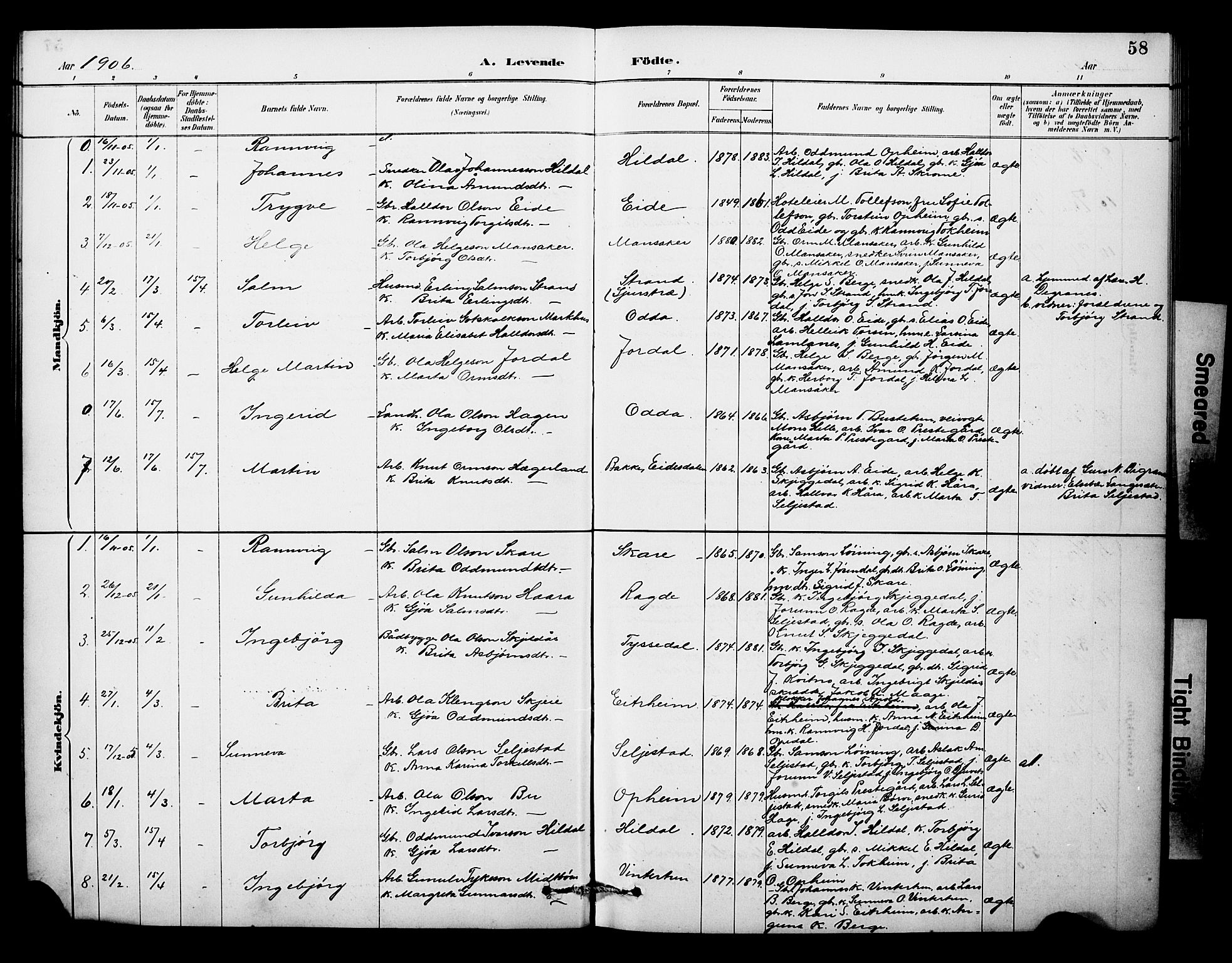 Odda Sokneprestembete, SAB/A-77201/H/Hab: Parish register (copy) no. A 7, 1887-1912, p. 58