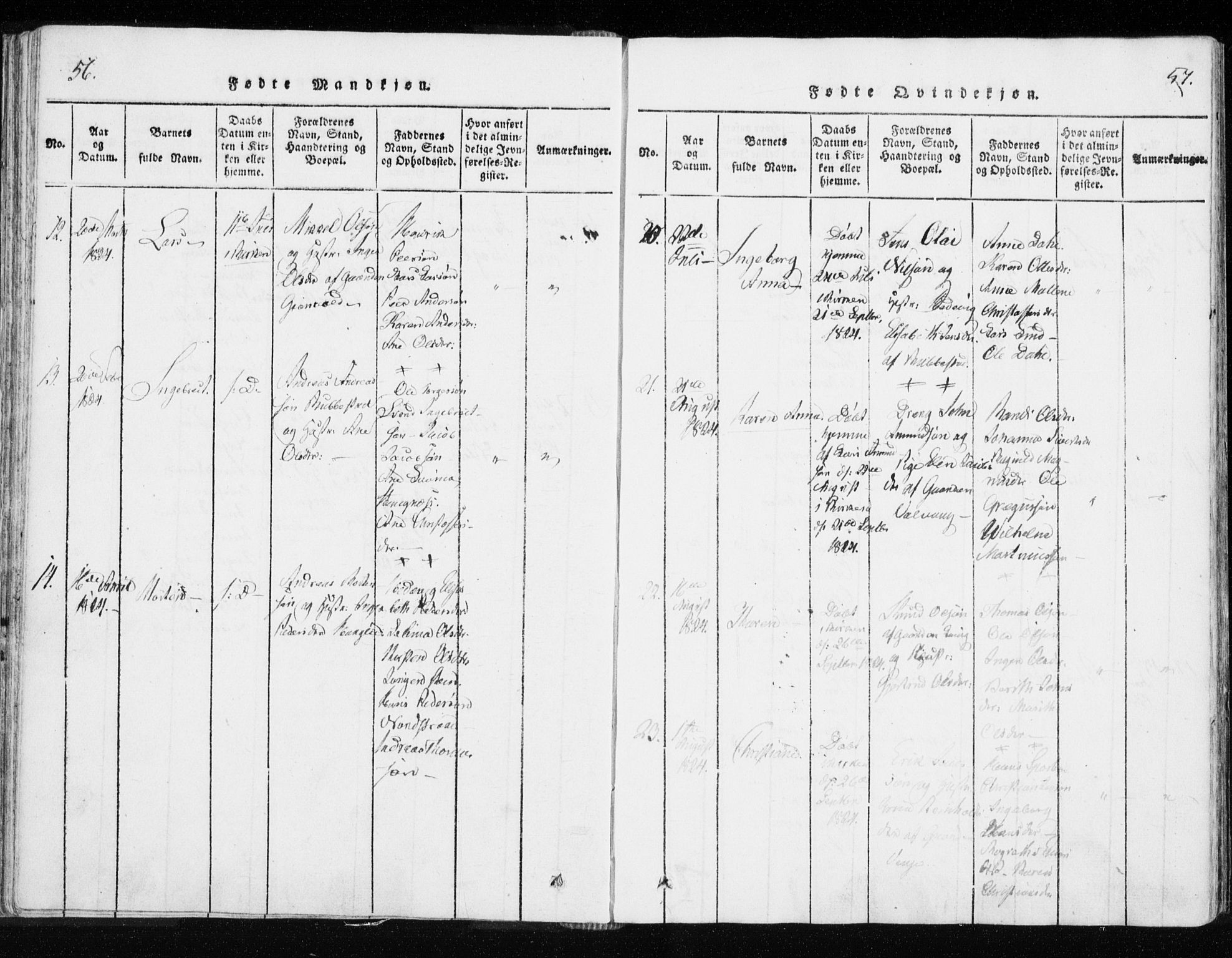 Tranøy sokneprestkontor, AV/SATØ-S-1313/I/Ia/Iaa/L0004kirke: Parish register (official) no. 4, 1820-1829, p. 56-57