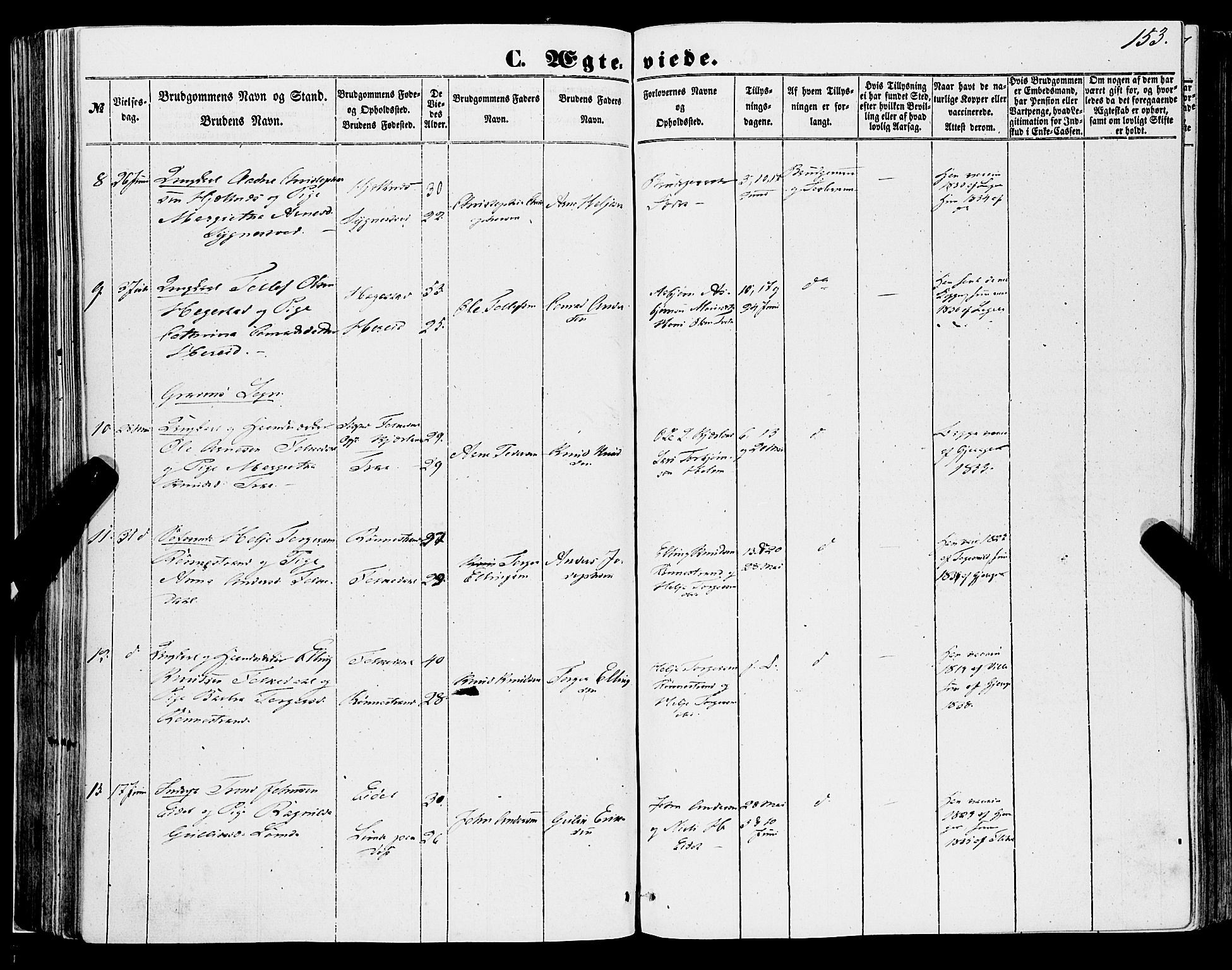 Ulvik sokneprestembete, AV/SAB-A-78801/H/Haa: Parish register (official) no. A 13, 1853-1863, p. 153