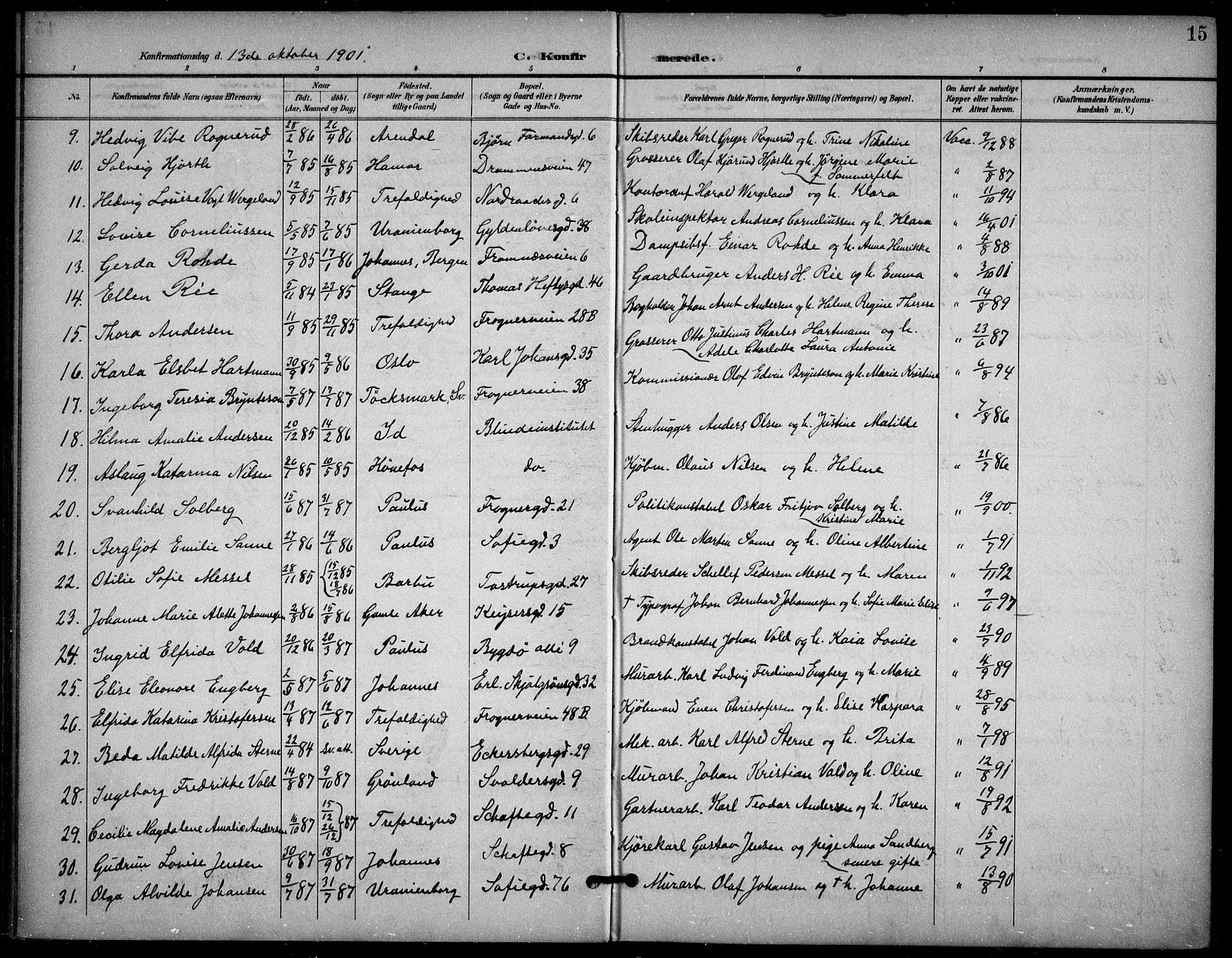 Frogner prestekontor Kirkebøker, AV/SAO-A-10886/F/Fa/L0001: Parish register (official) no. 1, 1898-1916, p. 15