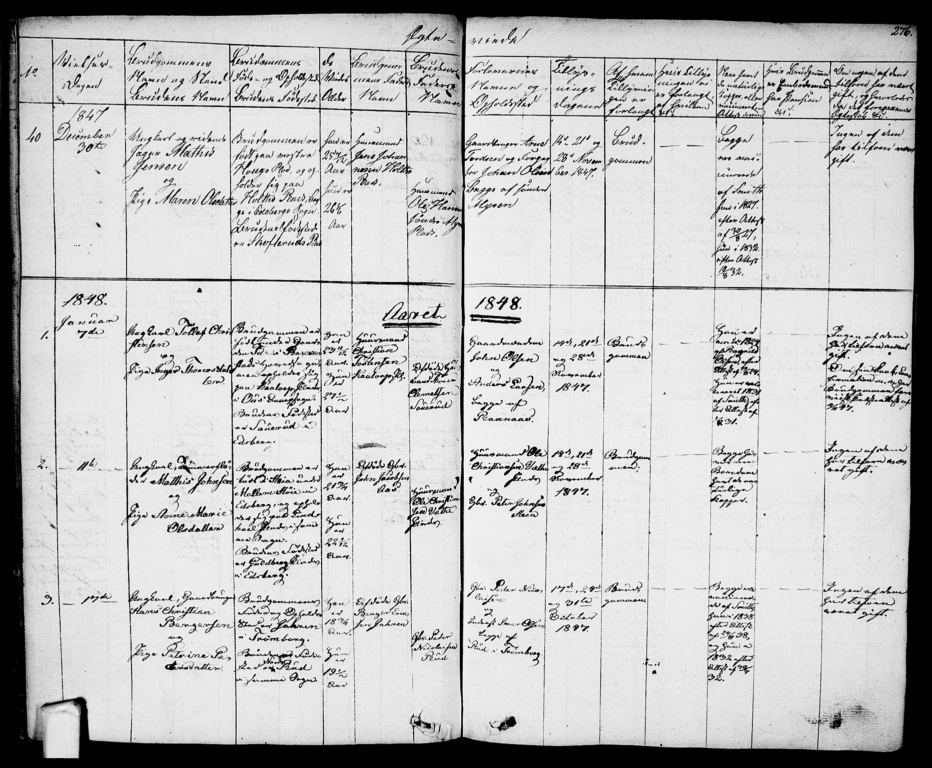 Eidsberg prestekontor Kirkebøker, SAO/A-10905/F/Fa/L0008: Parish register (official) no. I 8, 1832-1848, p. 276
