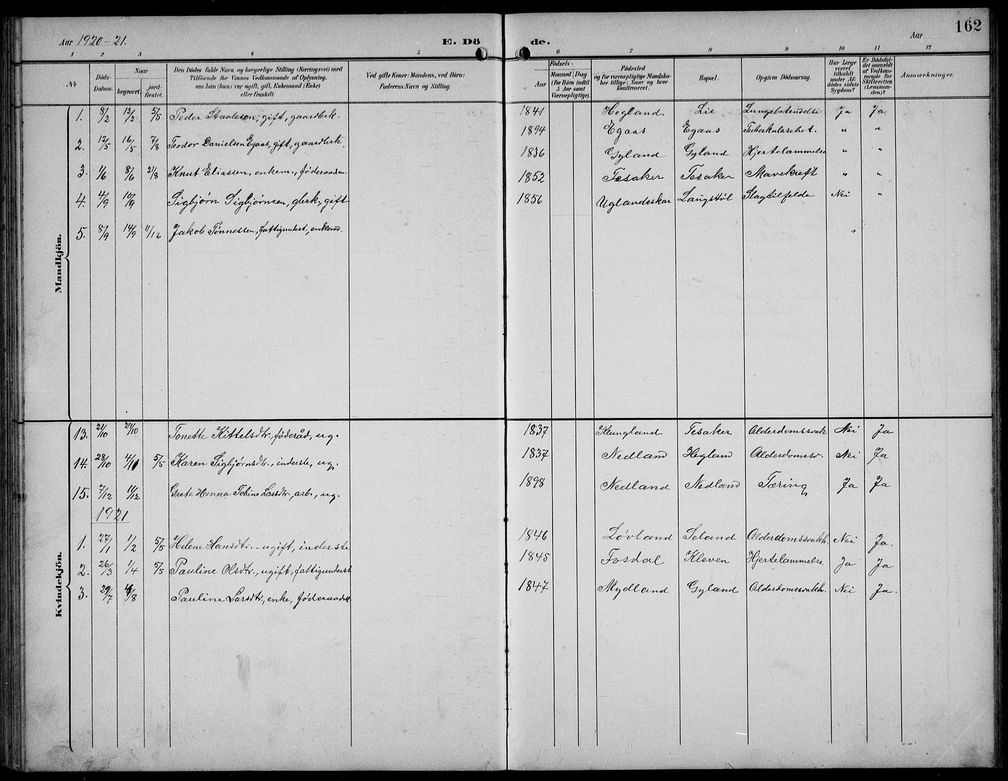 Bakke sokneprestkontor, SAK/1111-0002/F/Fb/Fbb/L0004: Parish register (copy) no. B 4, 1896-1927, p. 162