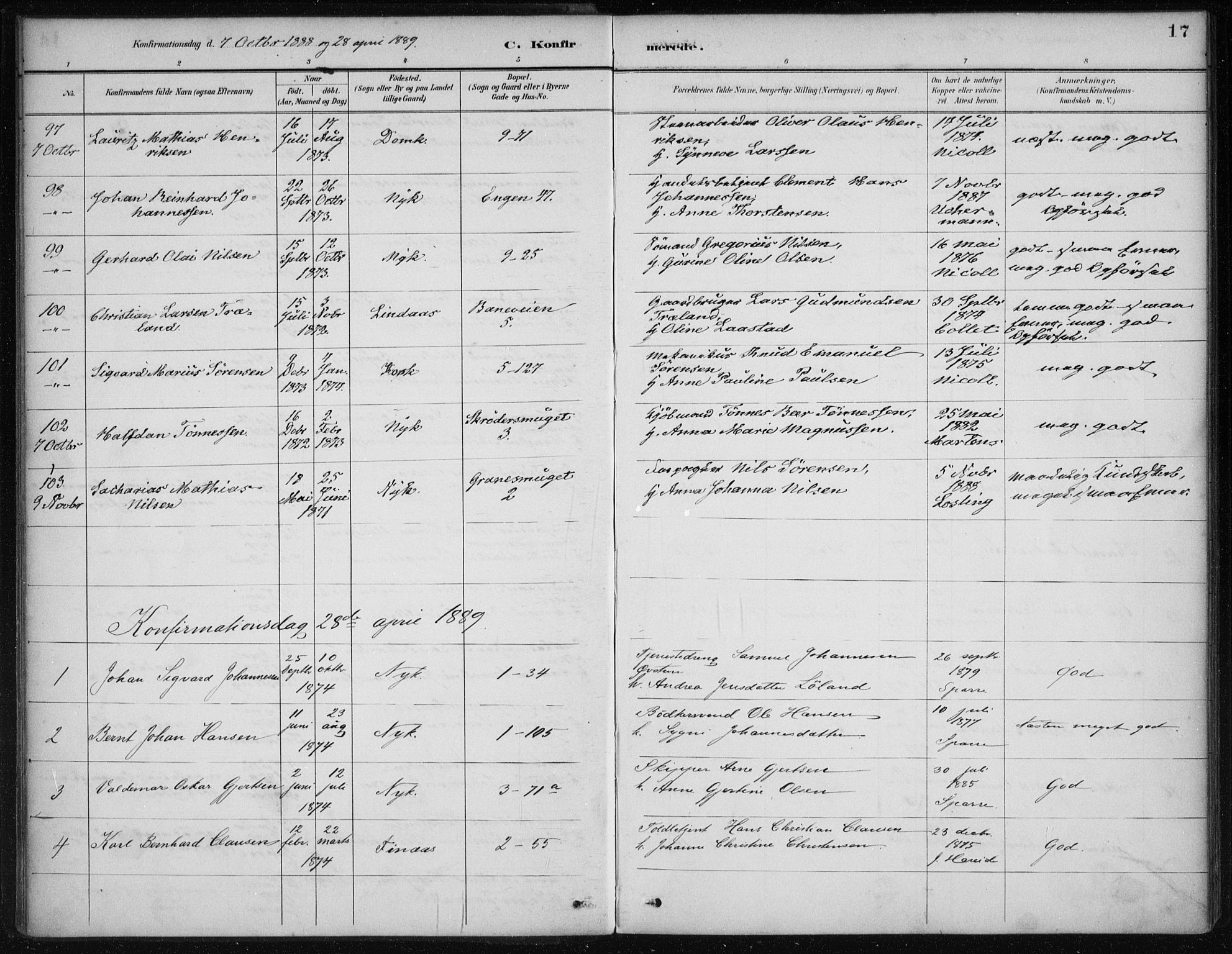 Nykirken Sokneprestembete, SAB/A-77101/H/Haa/L0027: Parish register (official) no. C 6, 1886-1913, p. 17