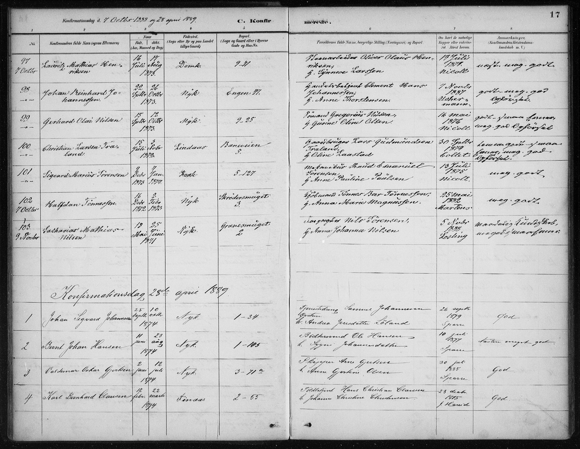 Nykirken Sokneprestembete, AV/SAB-A-77101/H/Haa/L0027: Parish register (official) no. C 6, 1886-1913, p. 17