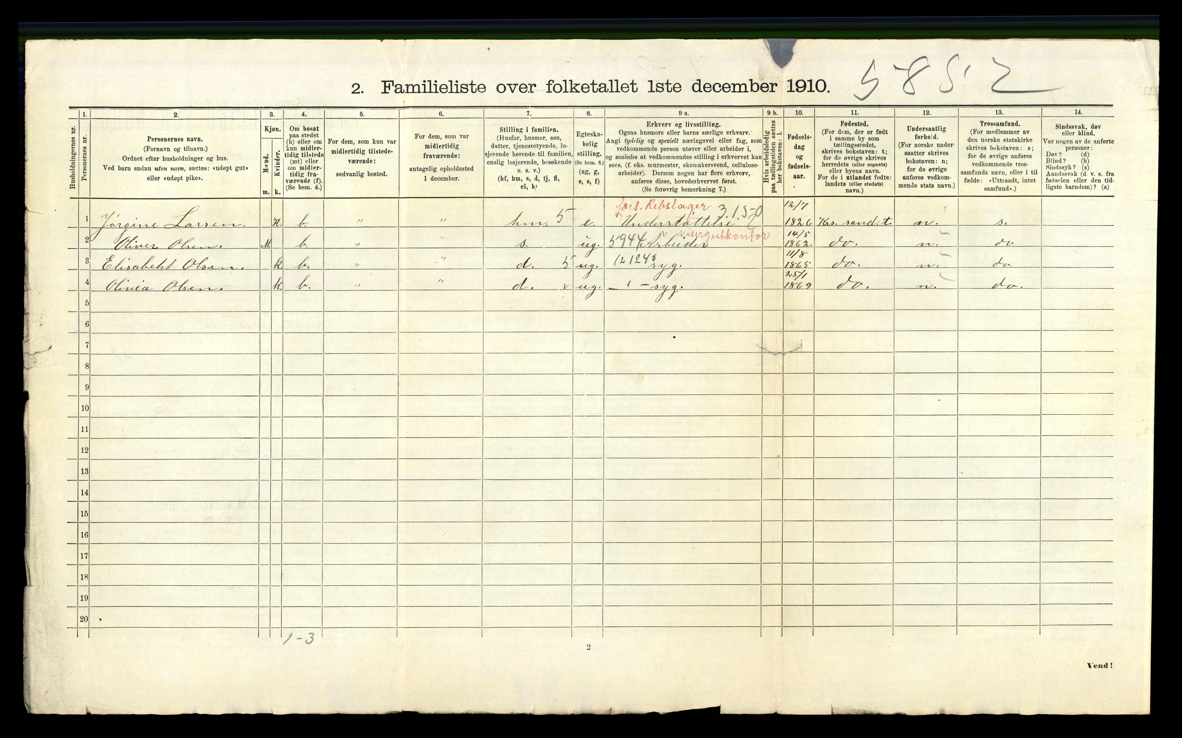 RA, 1910 census for Kristiansand, 1910, p. 4097