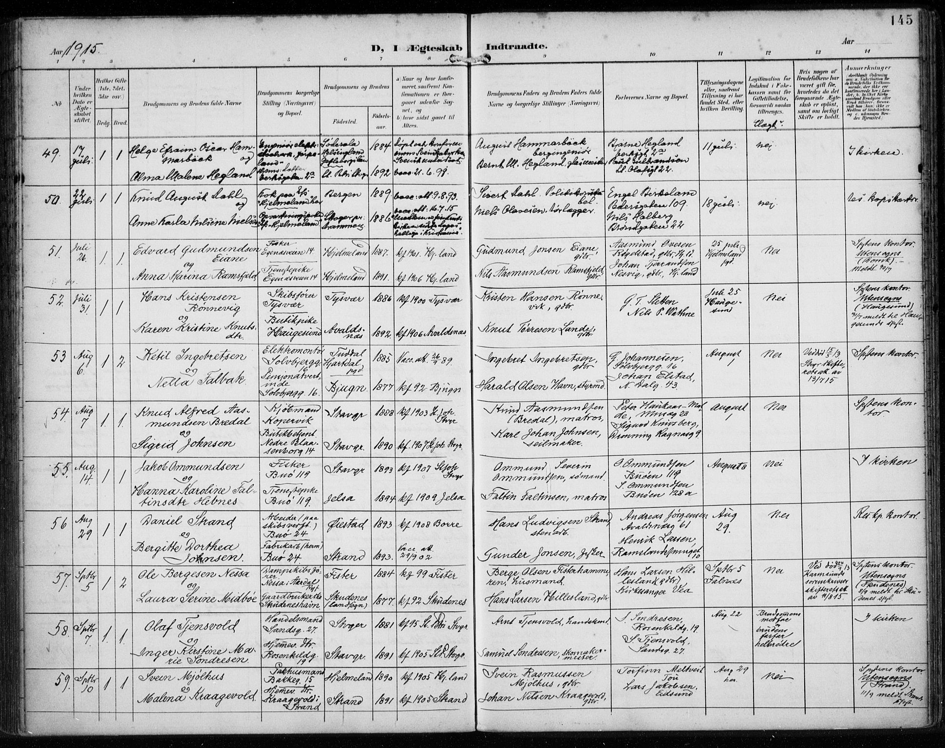 St. Petri sokneprestkontor, AV/SAST-A-101813/002/A/L0003: Parish register (official) no. A 24, 1900-1921, p. 145