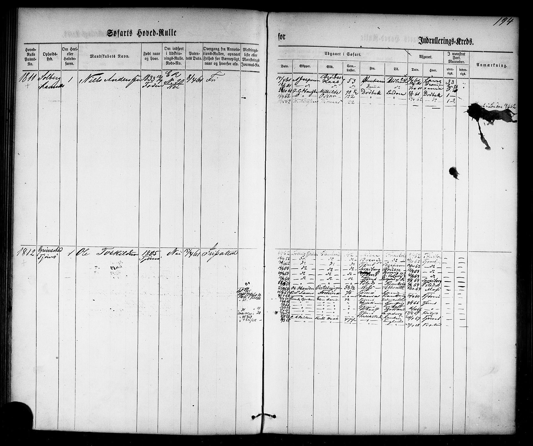 Tønsberg innrulleringskontor, SAKO/A-786/F/Fc/Fca/L0002: Hovedrulle Patent nr. 1429-2133, 1861-1868, p. 233