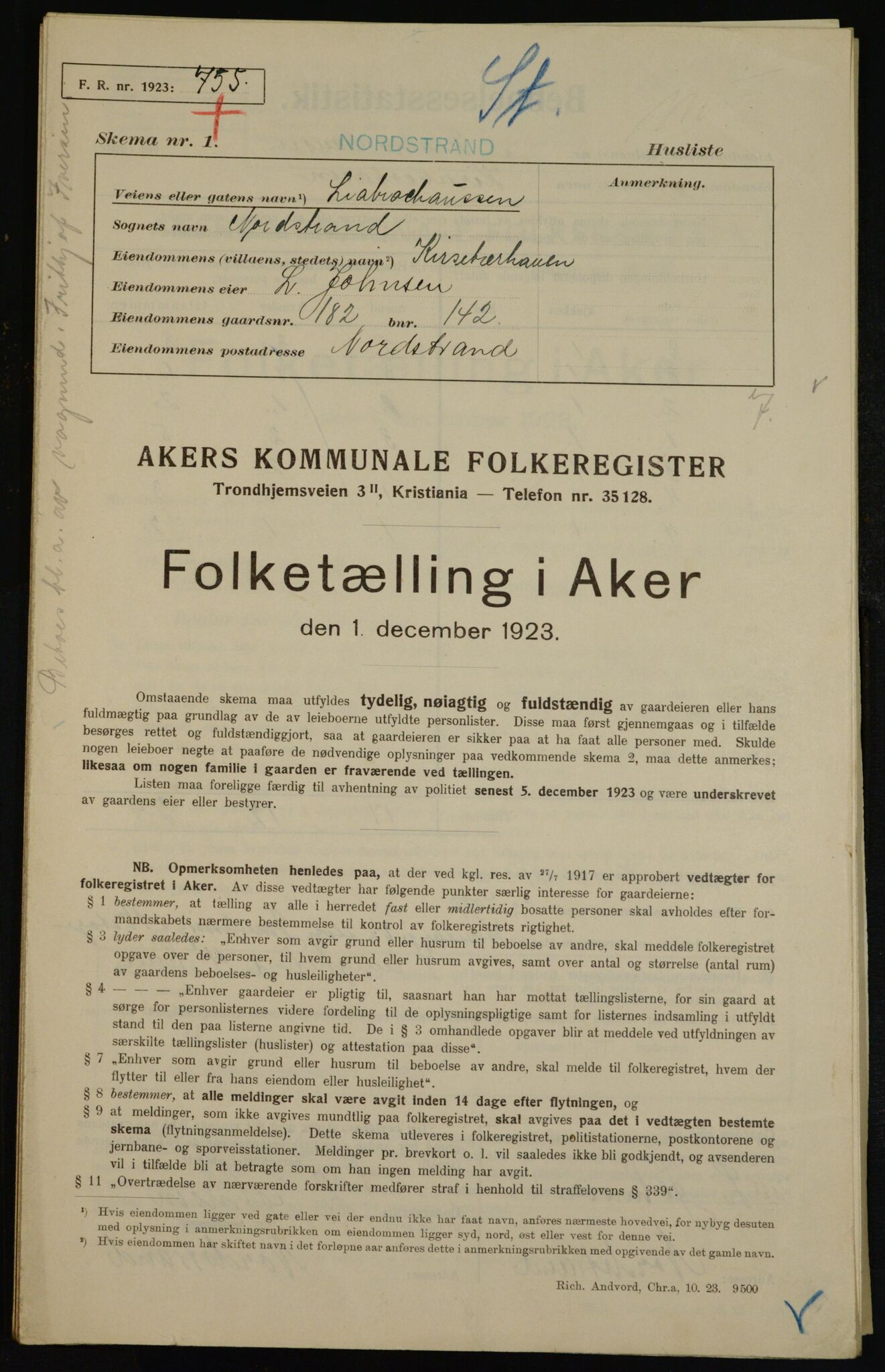 , Municipal Census 1923 for Aker, 1923, p. 41271