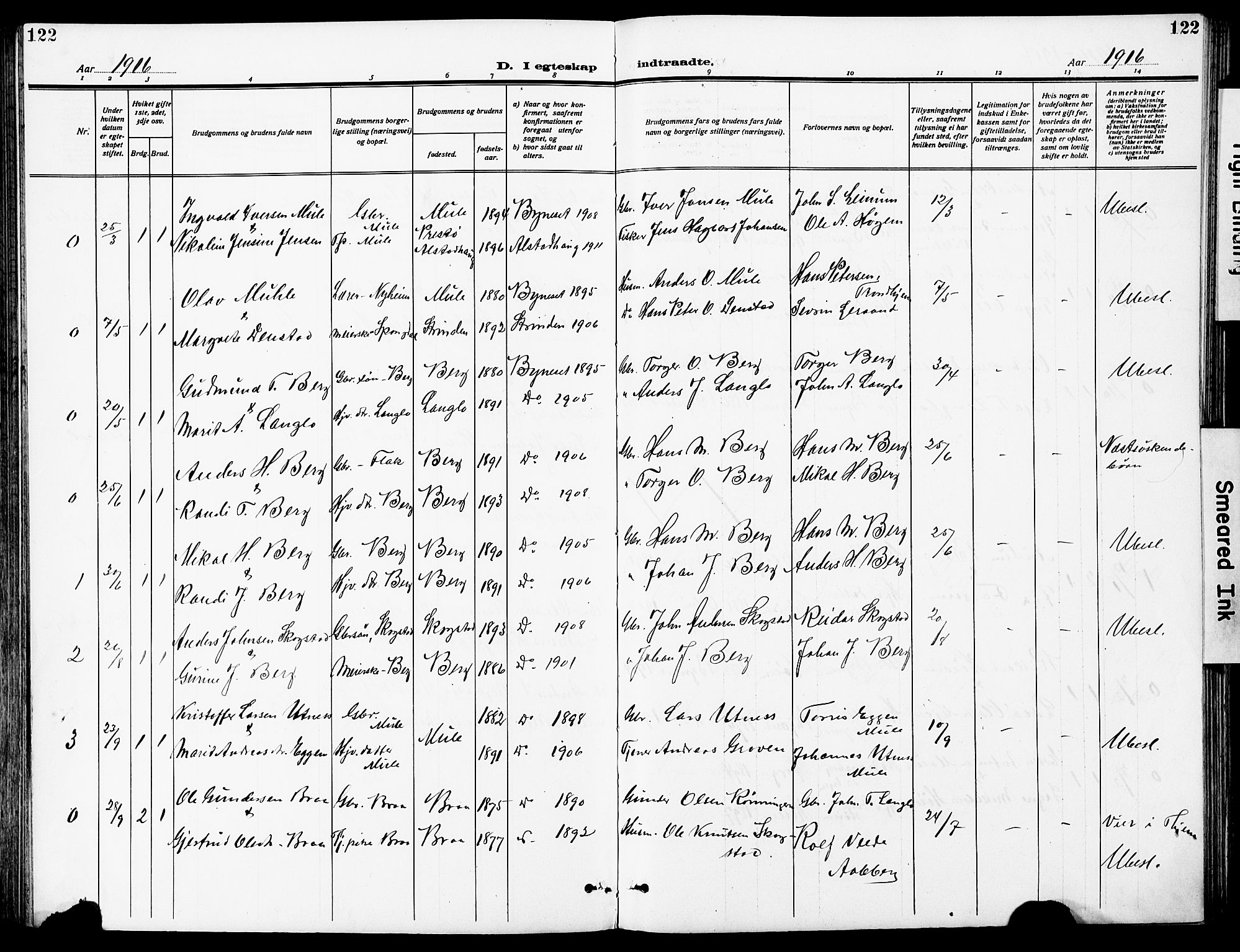 Ministerialprotokoller, klokkerbøker og fødselsregistre - Sør-Trøndelag, SAT/A-1456/612/L0388: Parish register (copy) no. 612C04, 1909-1929, p. 122