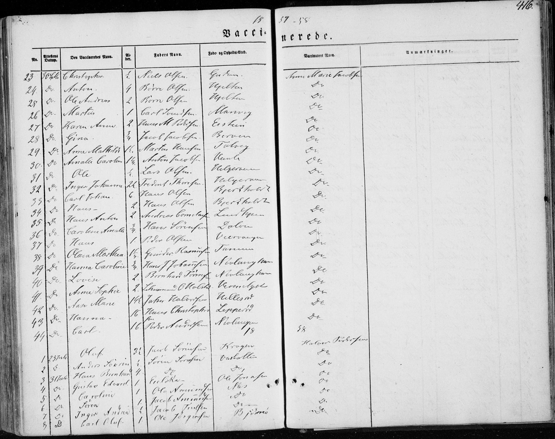 Brunlanes kirkebøker, AV/SAKO-A-342/F/Fa/L0004: Parish register (official) no. I 4, 1846-1862, p. 416