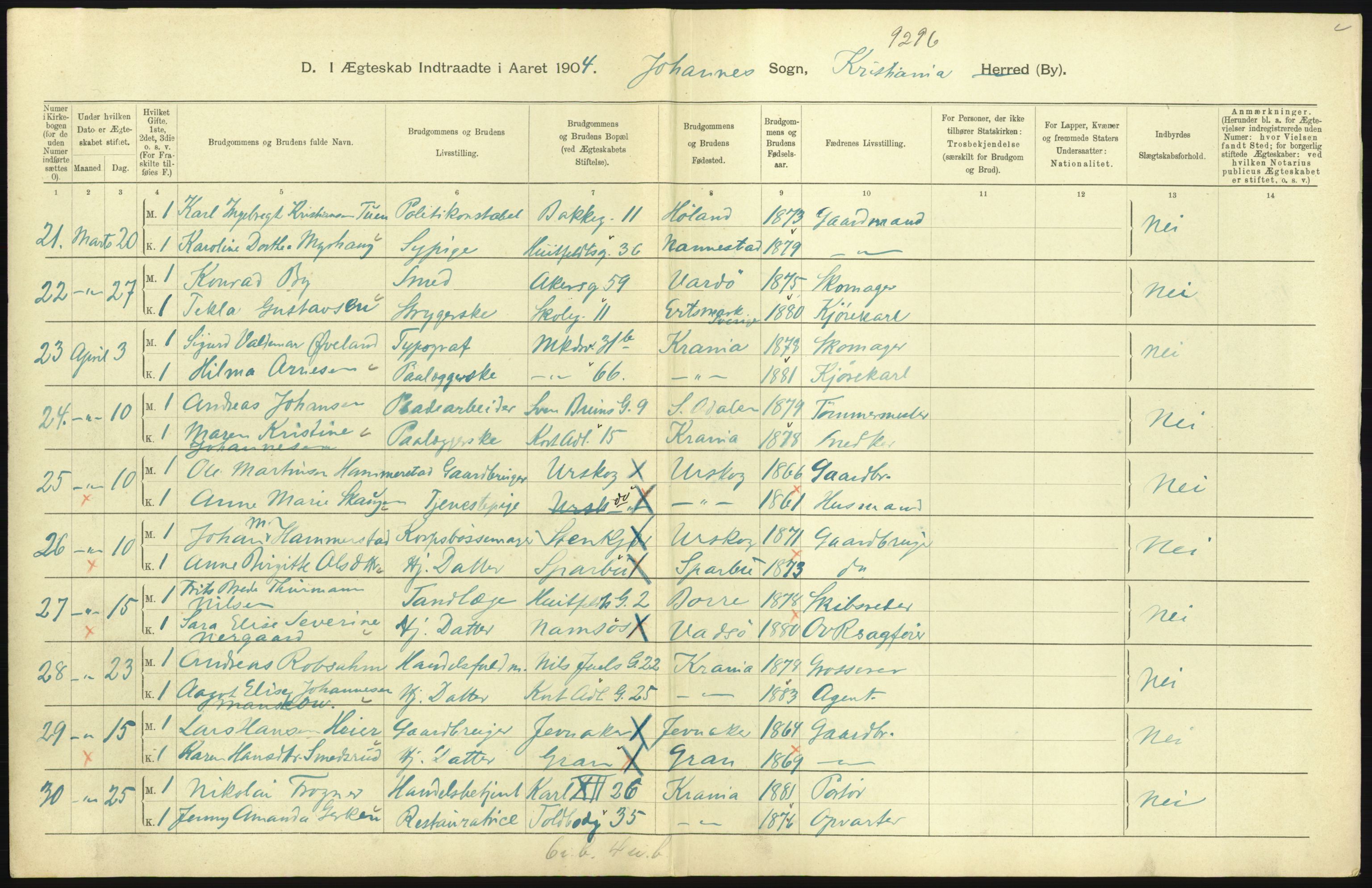 Statistisk sentralbyrå, Sosiodemografiske emner, Befolkning, AV/RA-S-2228/D/Df/Dfa/Dfab/L0004: Kristiania: Gifte, døde, 1904, p. 203