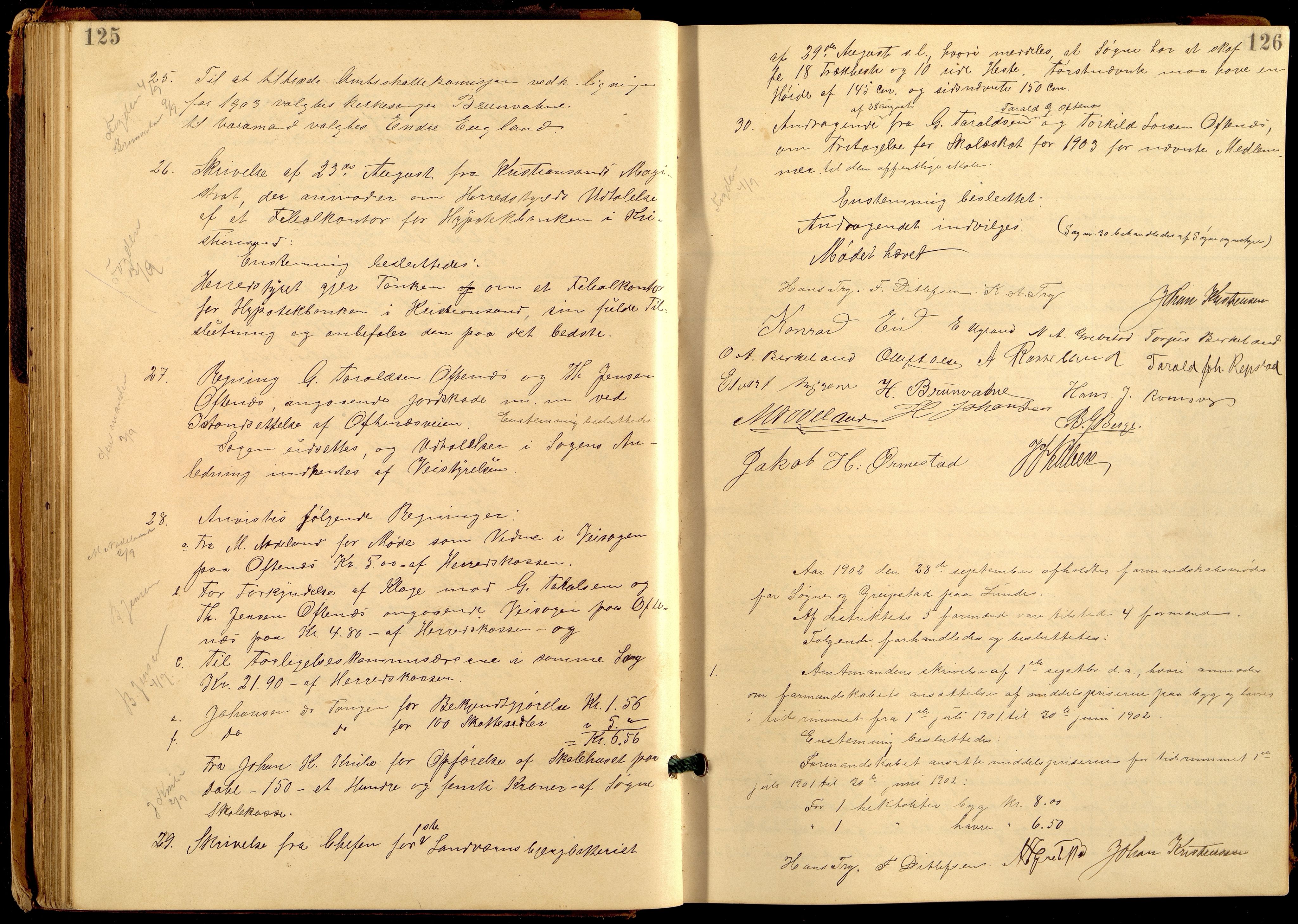 Søgne og Greipstad kommune - Formannskapet, ARKSOR/1018SG120/A/L0006: Møtebok (d), 1901-1909, p. 125-126