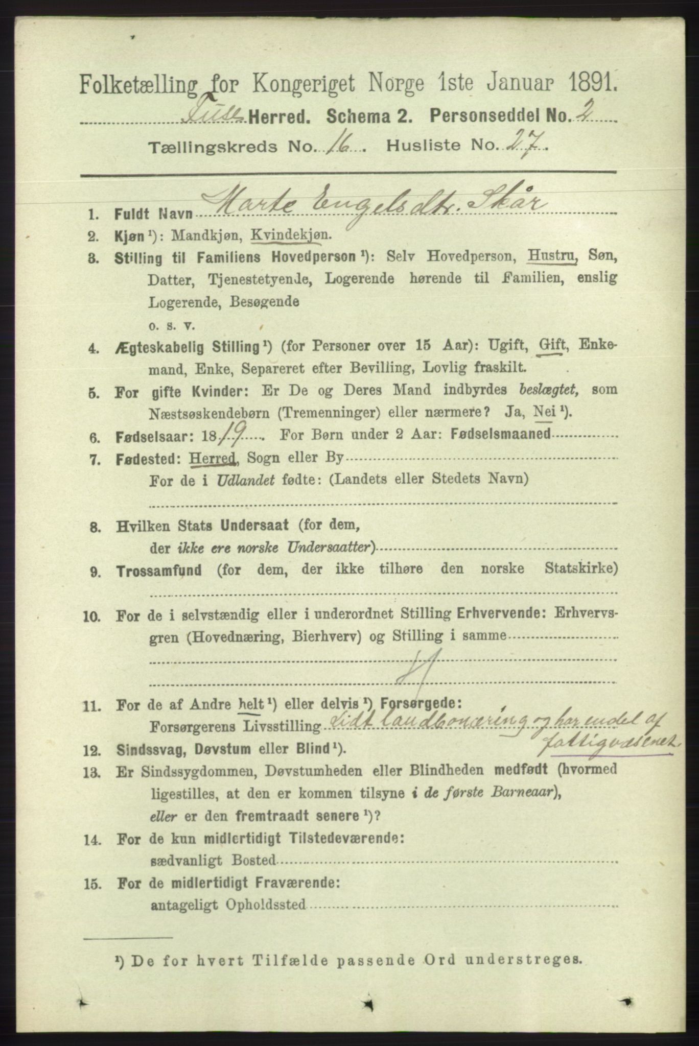 RA, 1891 census for 1241 Fusa, 1891, p. 3746