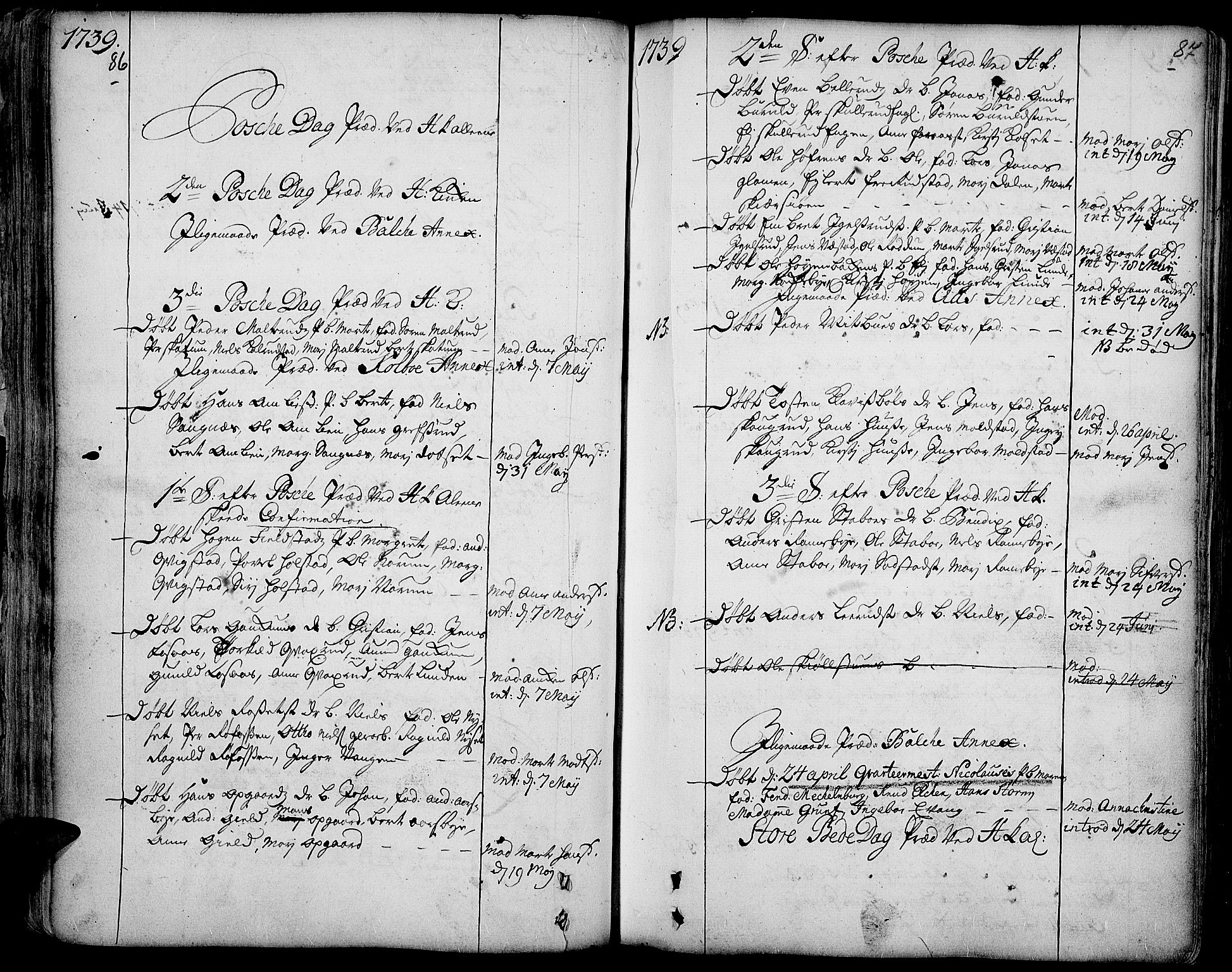 Toten prestekontor, AV/SAH-PREST-102/H/Ha/Haa/L0003: Parish register (official) no. 3, 1734-1751, p. 86-87
