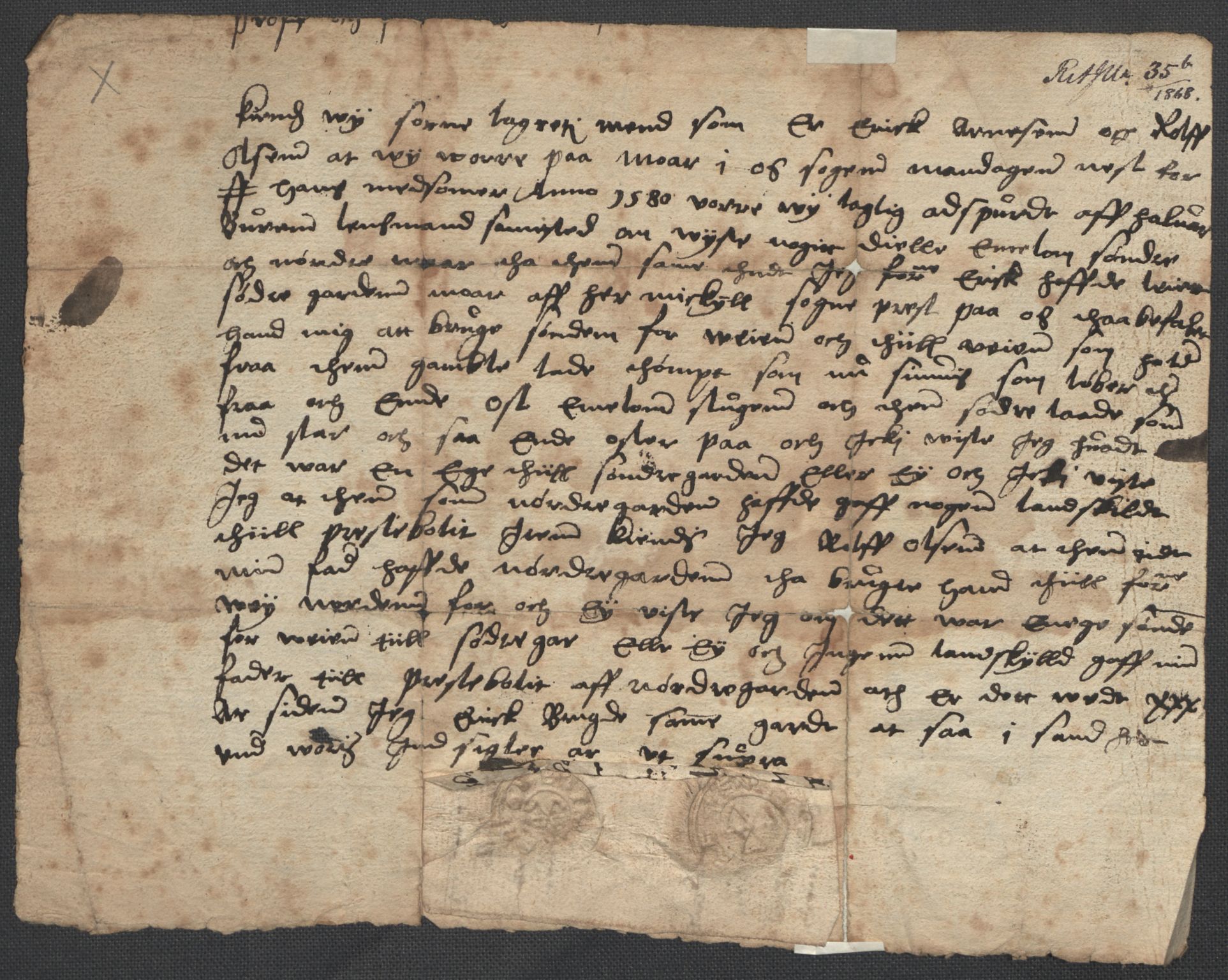 Riksarkivets diplomsamling, AV/RA-EA-5965/F02/L0082: Dokumenter, 1580, p. 38