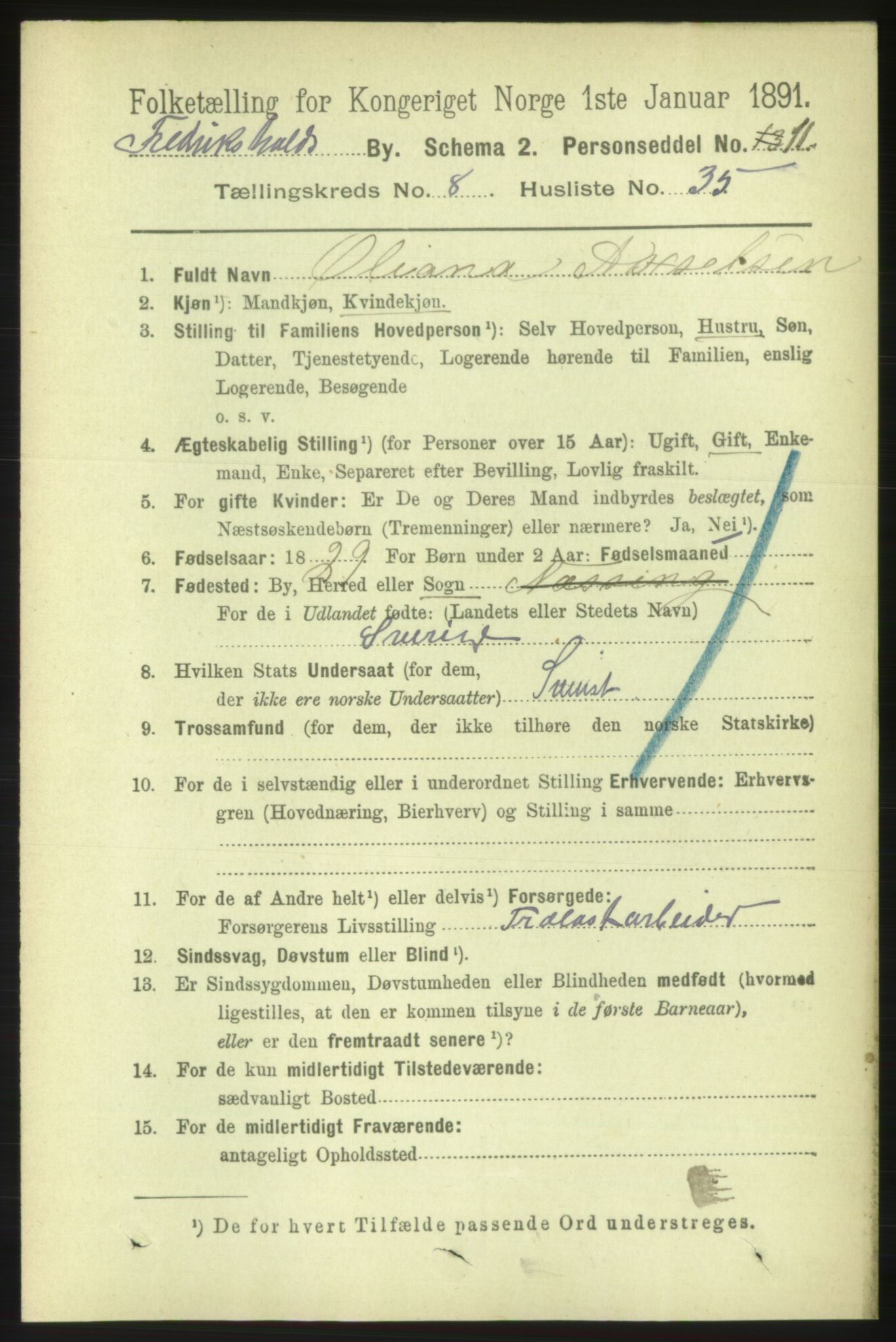 RA, 1891 census for 0101 Fredrikshald, 1891, p. 5903