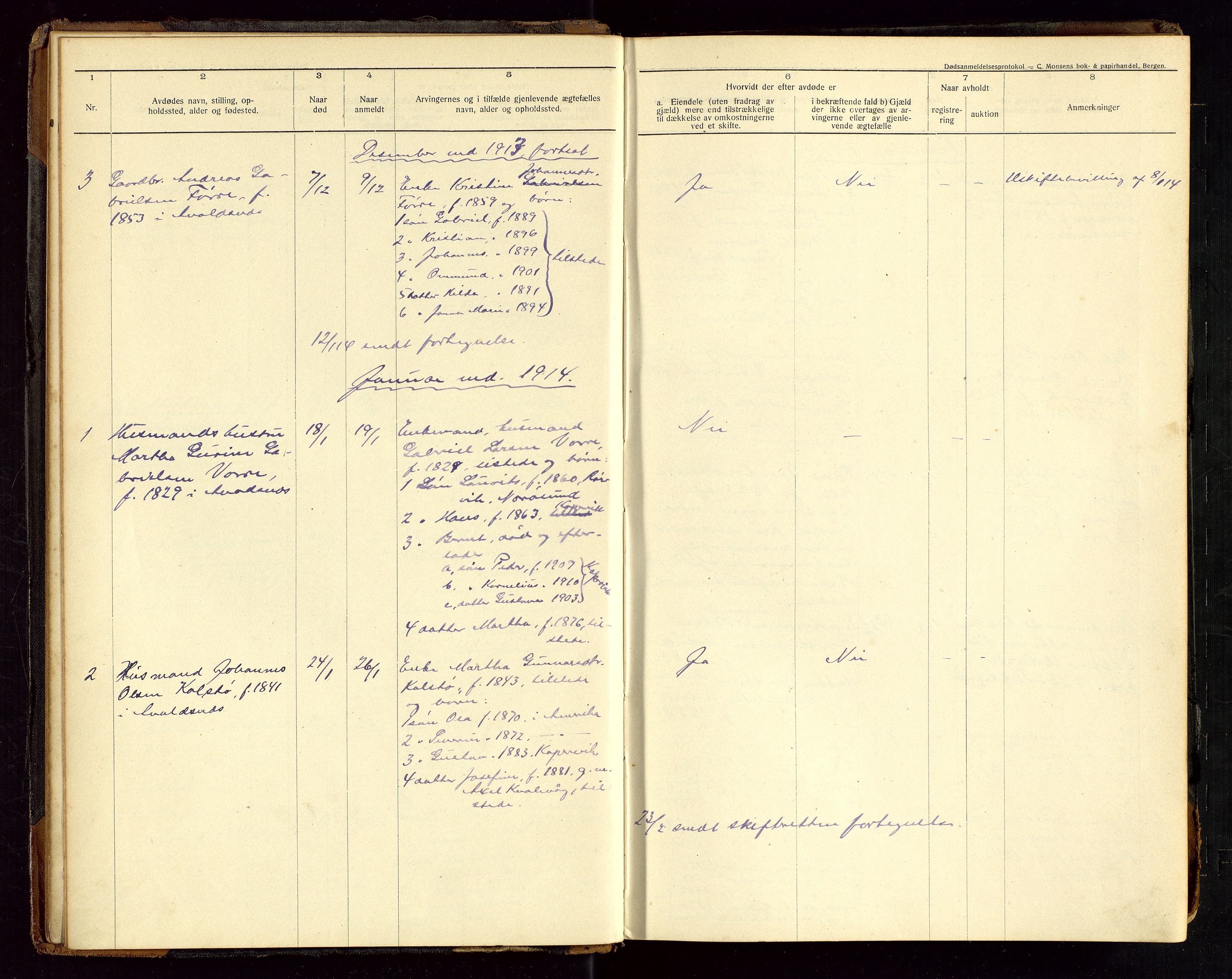 Avaldsnes lensmannskontor, AV/SAST-A-100286/Gga/L0002: Dødsfallsprotokoll for Avaldsnes herred, 1912-1920