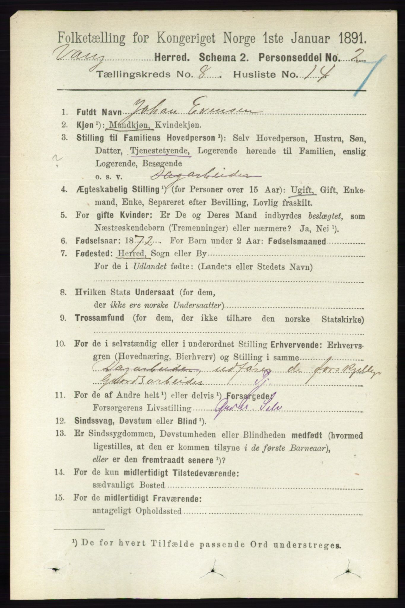 RA, 1891 census for 0414 Vang, 1891, p. 5682