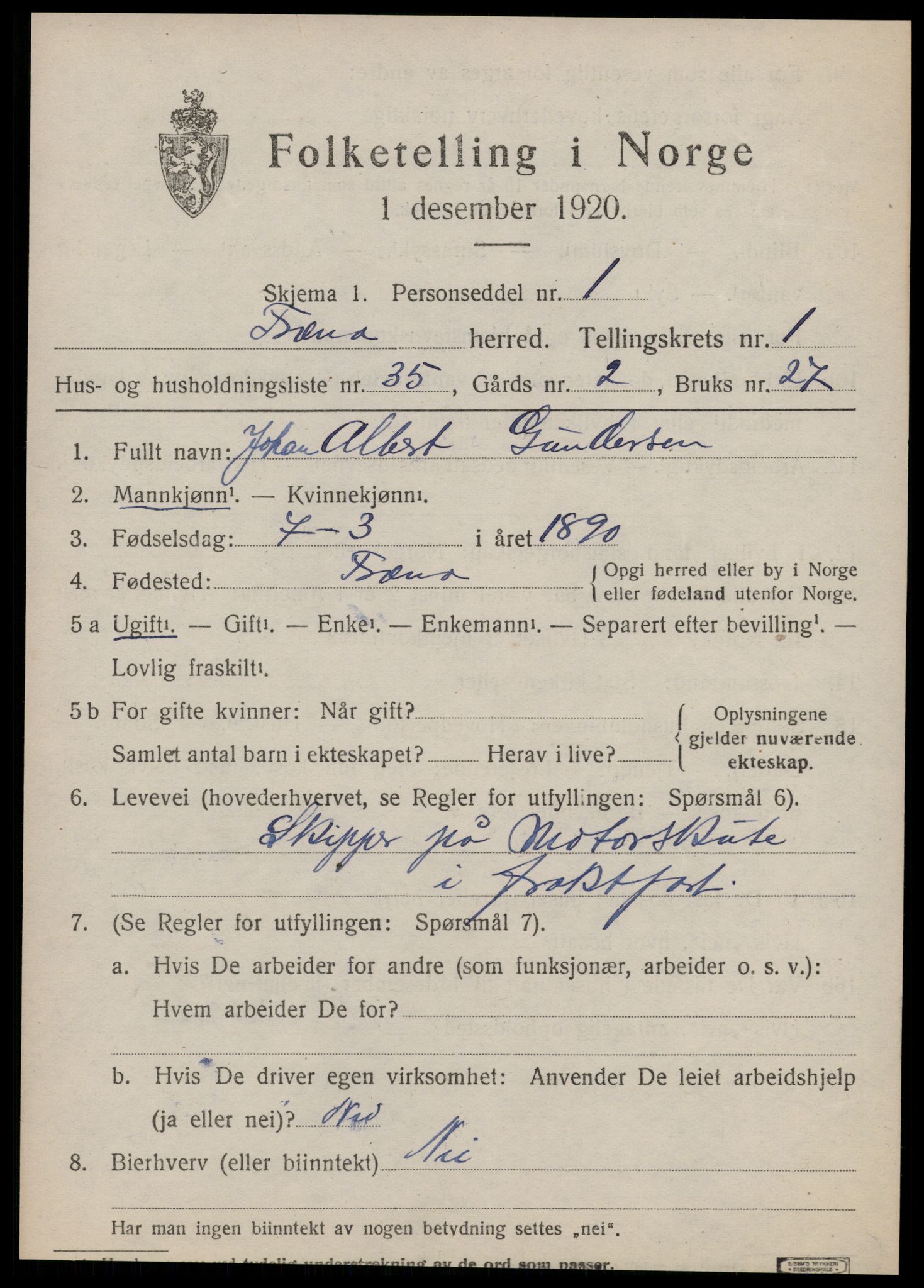 SAT, 1920 census for Fræna, 1920, p. 1495