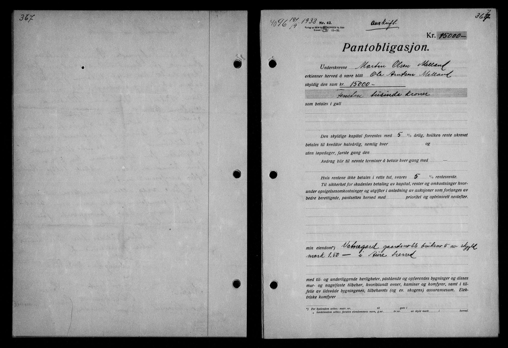 Nordmøre sorenskriveri, AV/SAT-A-4132/1/2/2Ca/L0079: Mortgage book no. 69, 1933-1933, Deed date: 18.09.1933