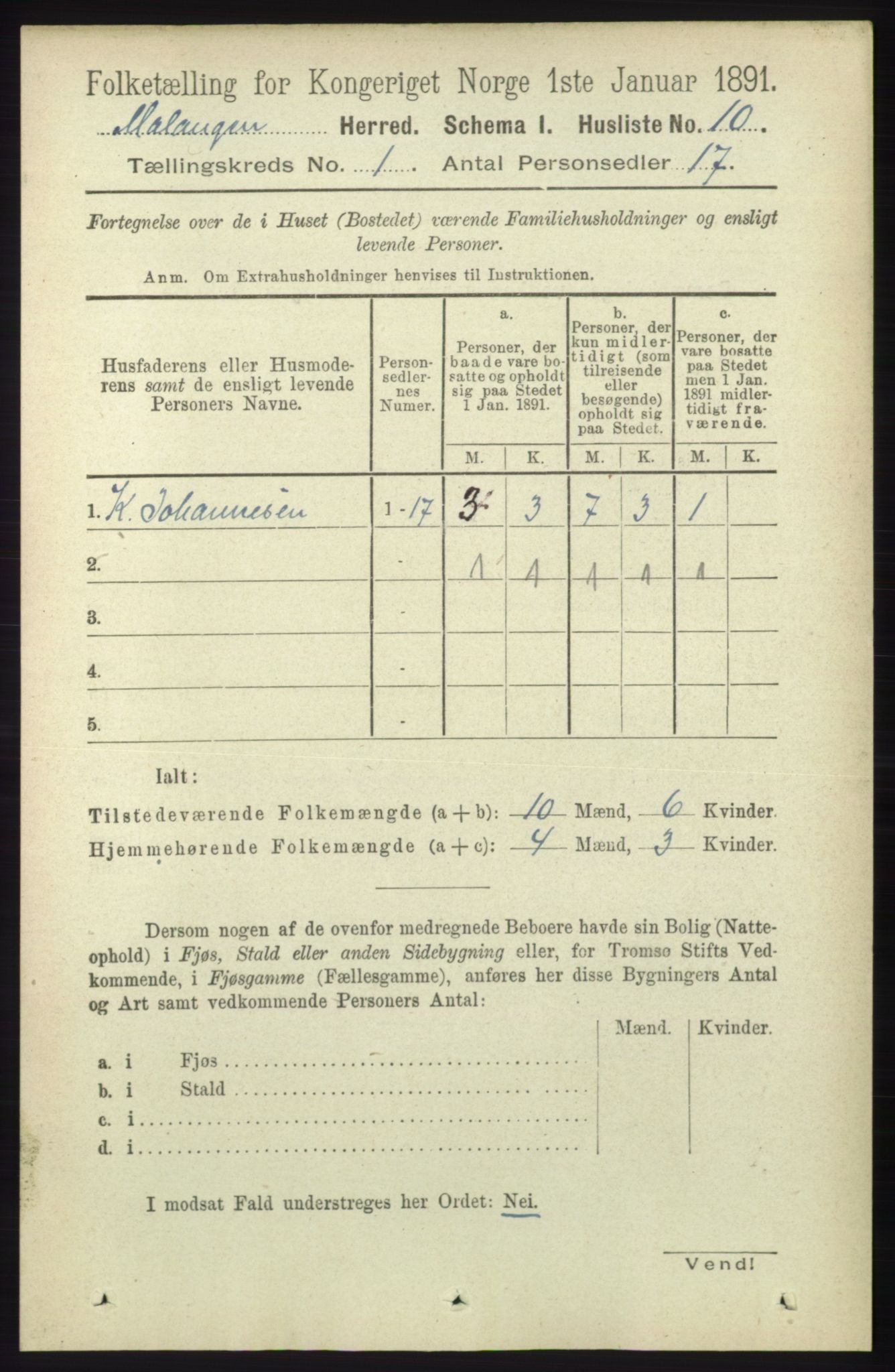 RA, 1891 census for 1932 Malangen, 1891, p. 25