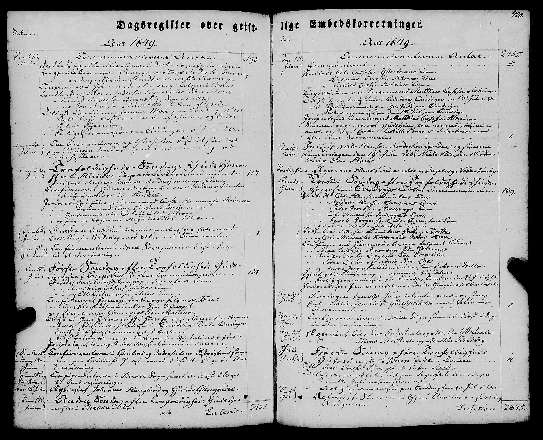 Gulen sokneprestembete, AV/SAB-A-80201/H/Haa/Haaa/L0021: Parish register (official) no. A 21, 1848-1858, p. 420