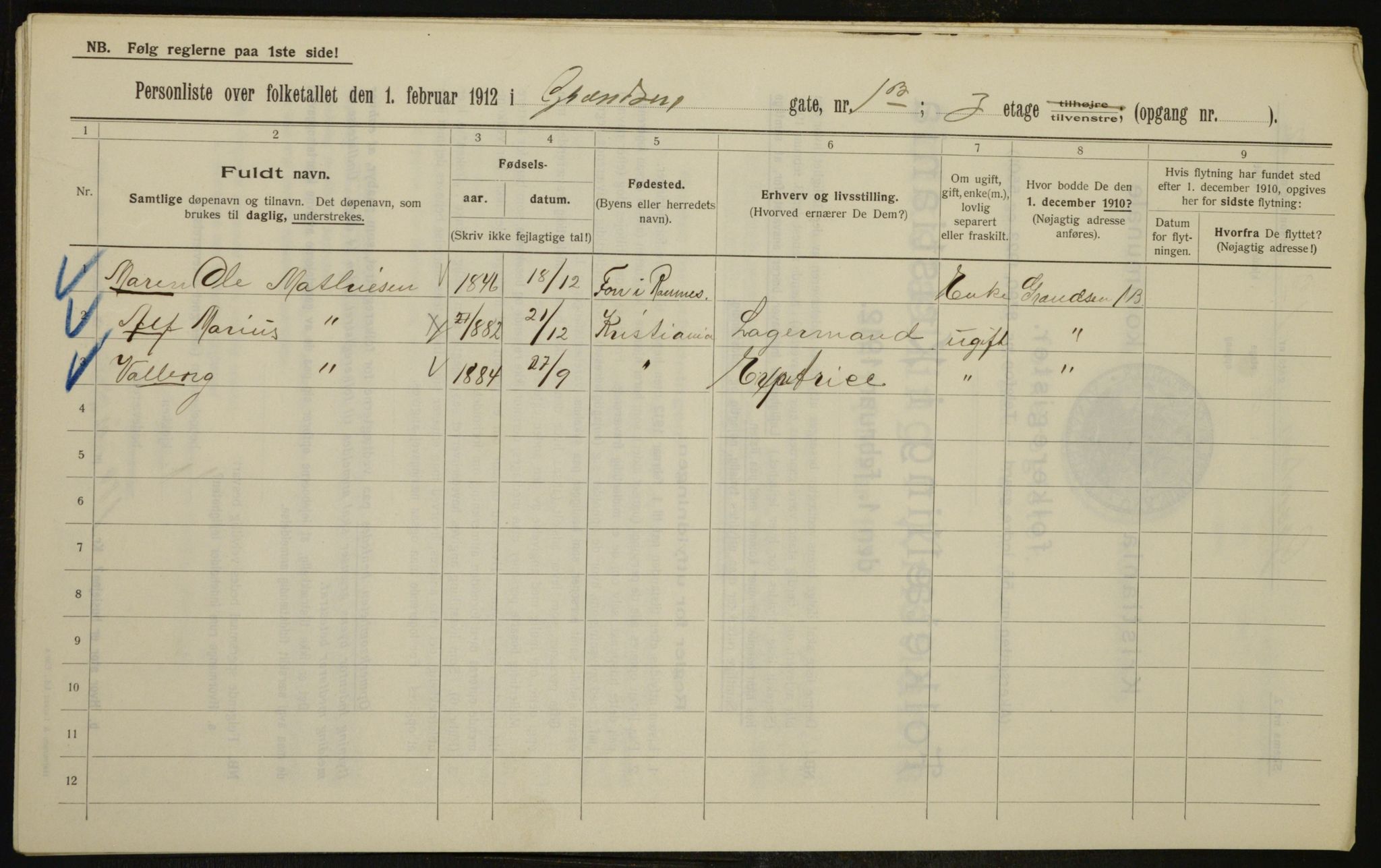 OBA, Municipal Census 1912 for Kristiania, 1912, p. 29521