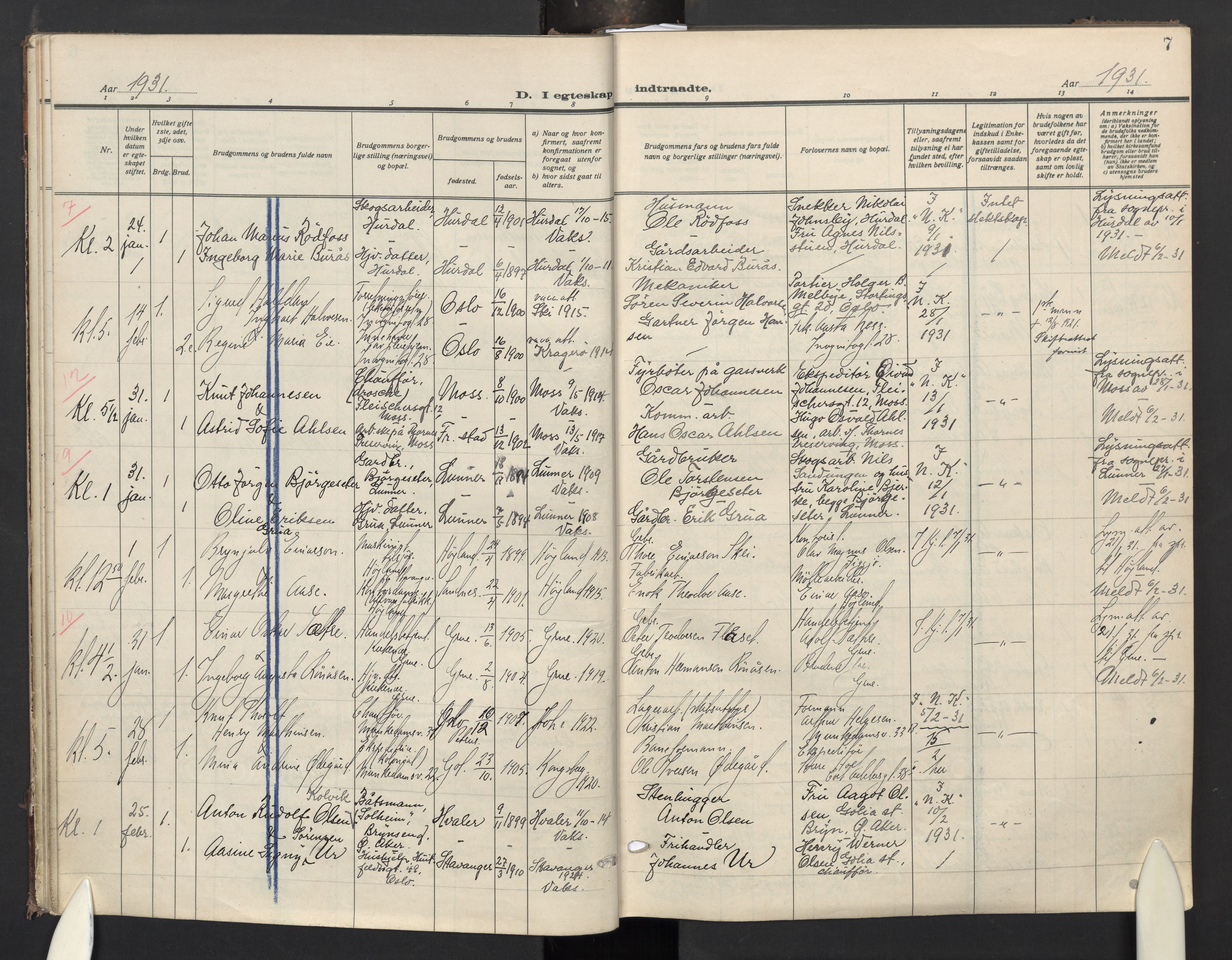 Oslo domkirke Kirkebøker, AV/SAO-A-10752/G/Ga/L0006: Parish register (copy) no. 6, 1930-1937, p. 7