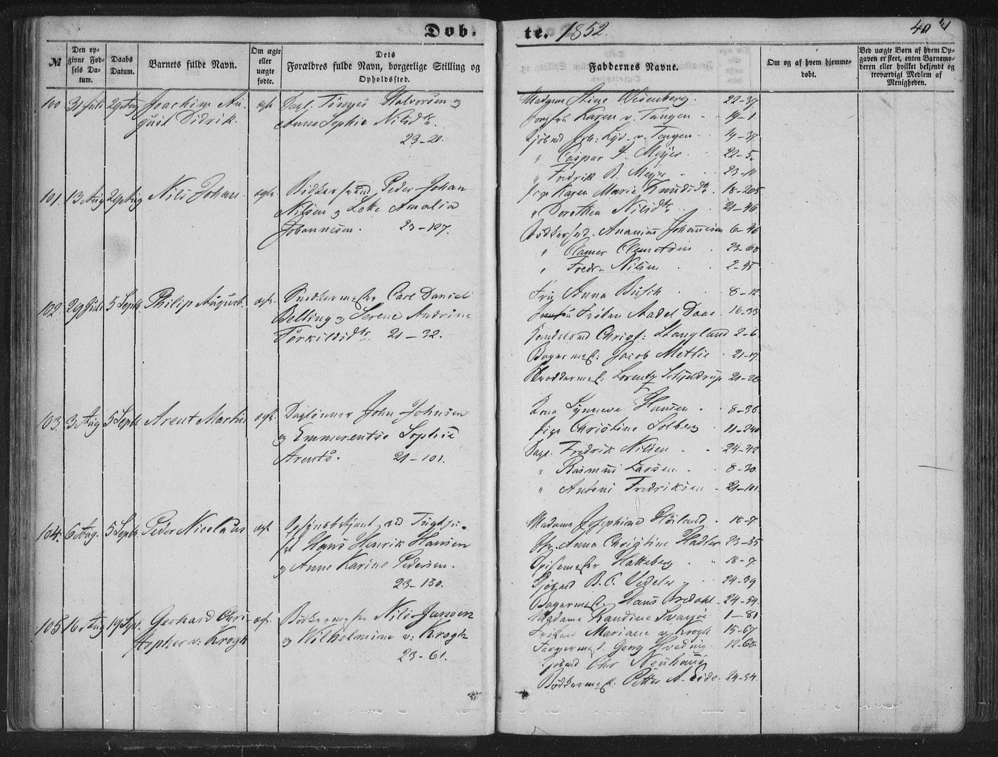 Korskirken sokneprestembete, SAB/A-76101/H/Haa/L0017: Parish register (official) no. B 3, 1851-1857, p. 40