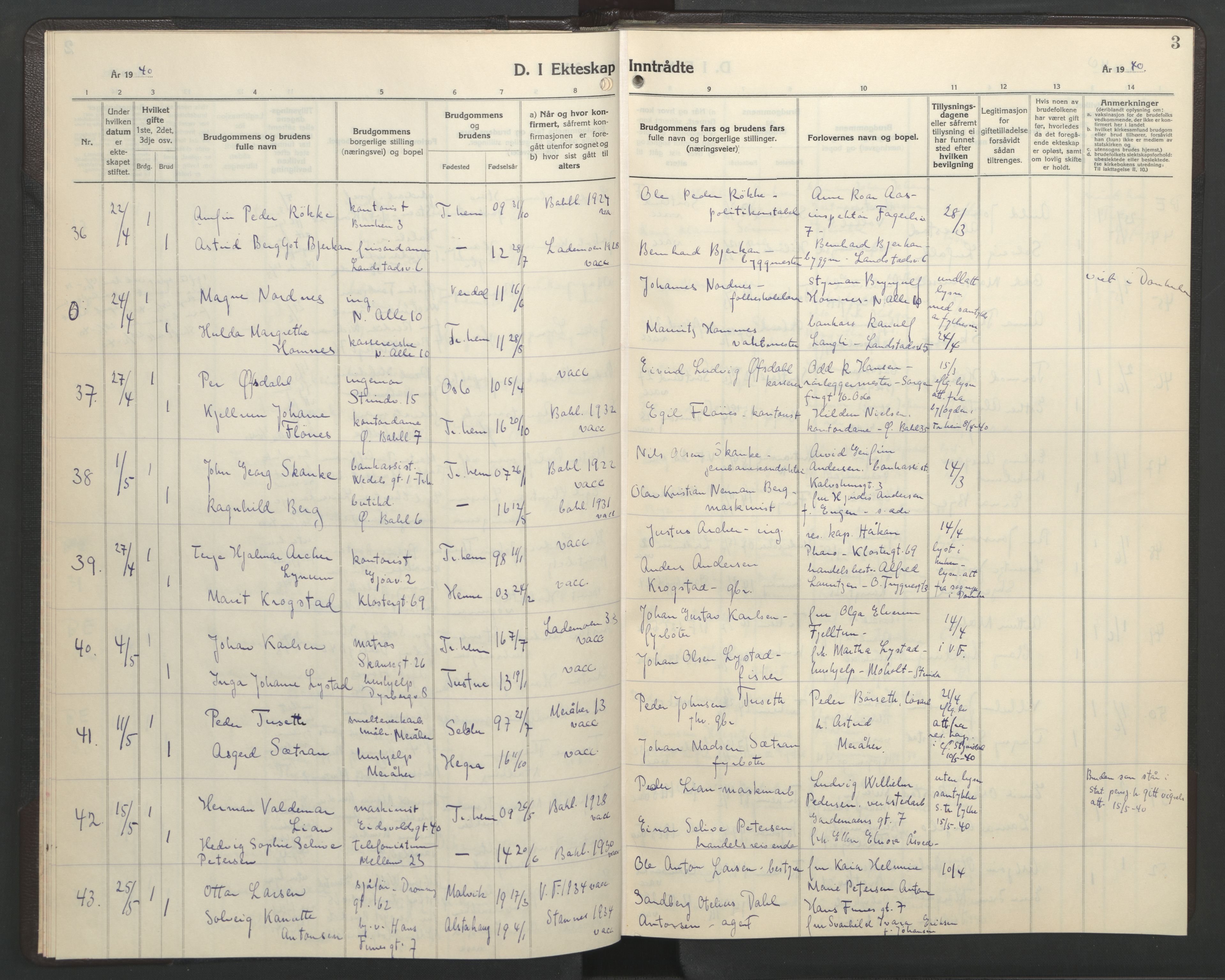 Ministerialprotokoller, klokkerbøker og fødselsregistre - Sør-Trøndelag, AV/SAT-A-1456/602/L0154: Parish register (copy) no. 602C22, 1940-1947, p. 3