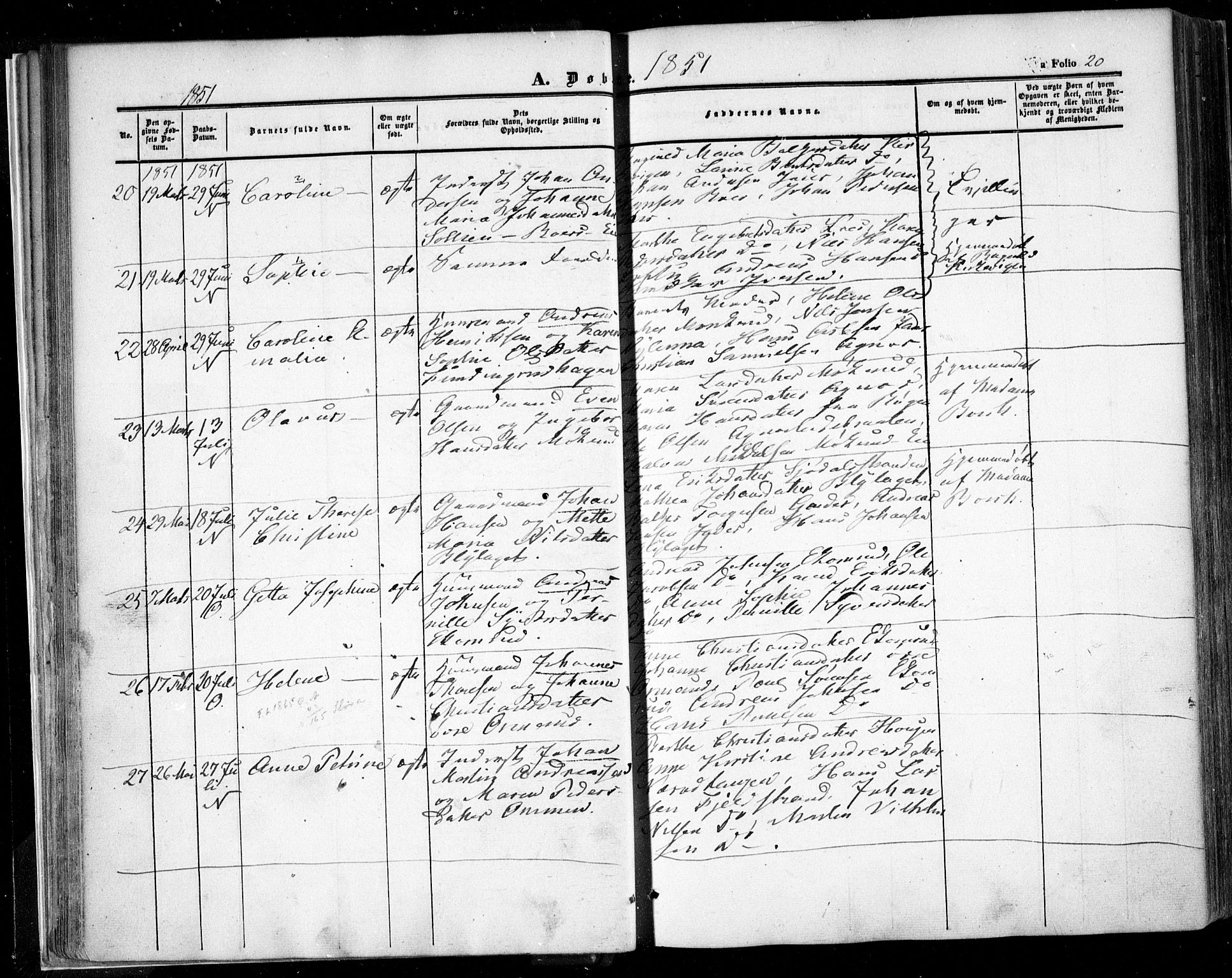 Nesodden prestekontor Kirkebøker, AV/SAO-A-10013/F/Fa/L0007: Parish register (official) no. I 7, 1848-1868, p. 20