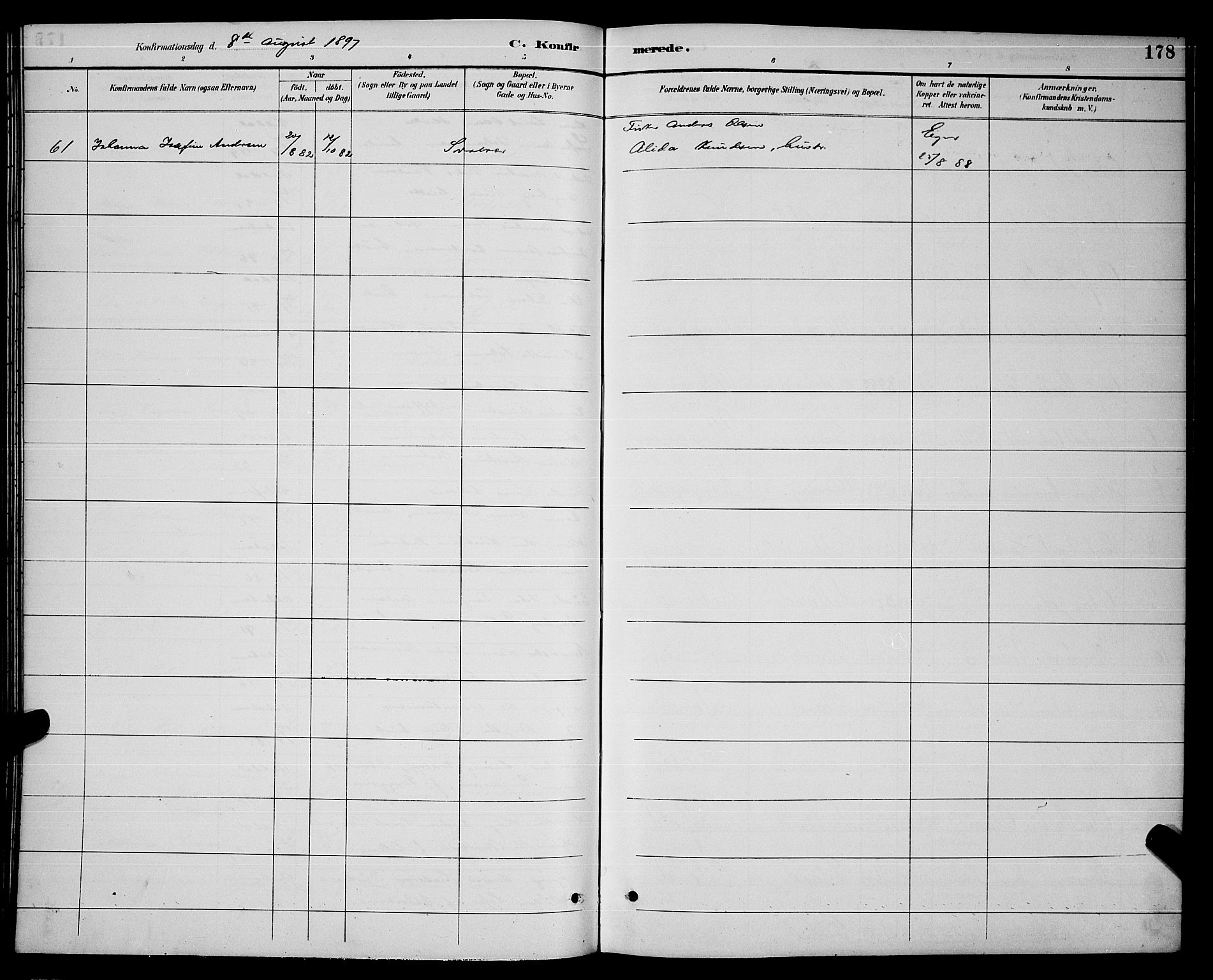 Ministerialprotokoller, klokkerbøker og fødselsregistre - Nordland, AV/SAT-A-1459/874/L1077: Parish register (copy) no. 874C06, 1891-1900, p. 178