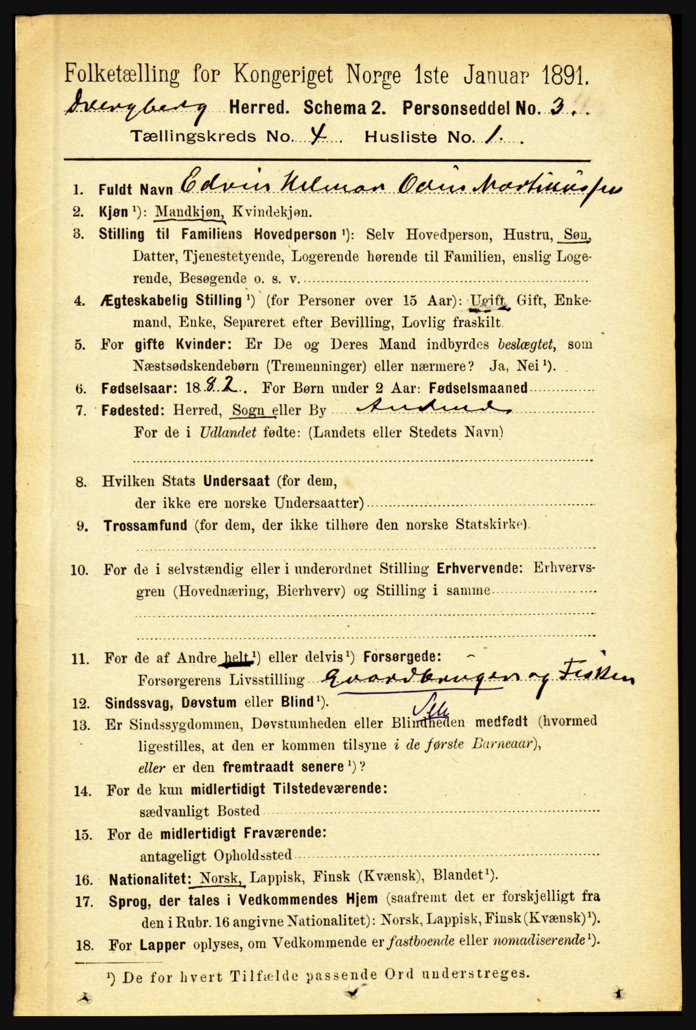 RA, 1891 census for 1872 Dverberg, 1891, p. 1277