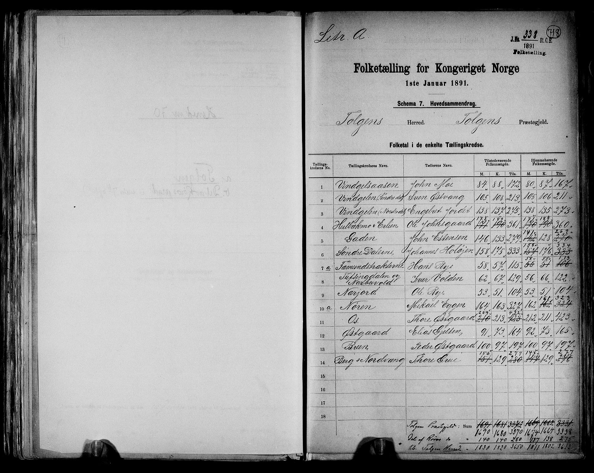 RA, 1891 census for 0436 Tolga, 1891, p. 3
