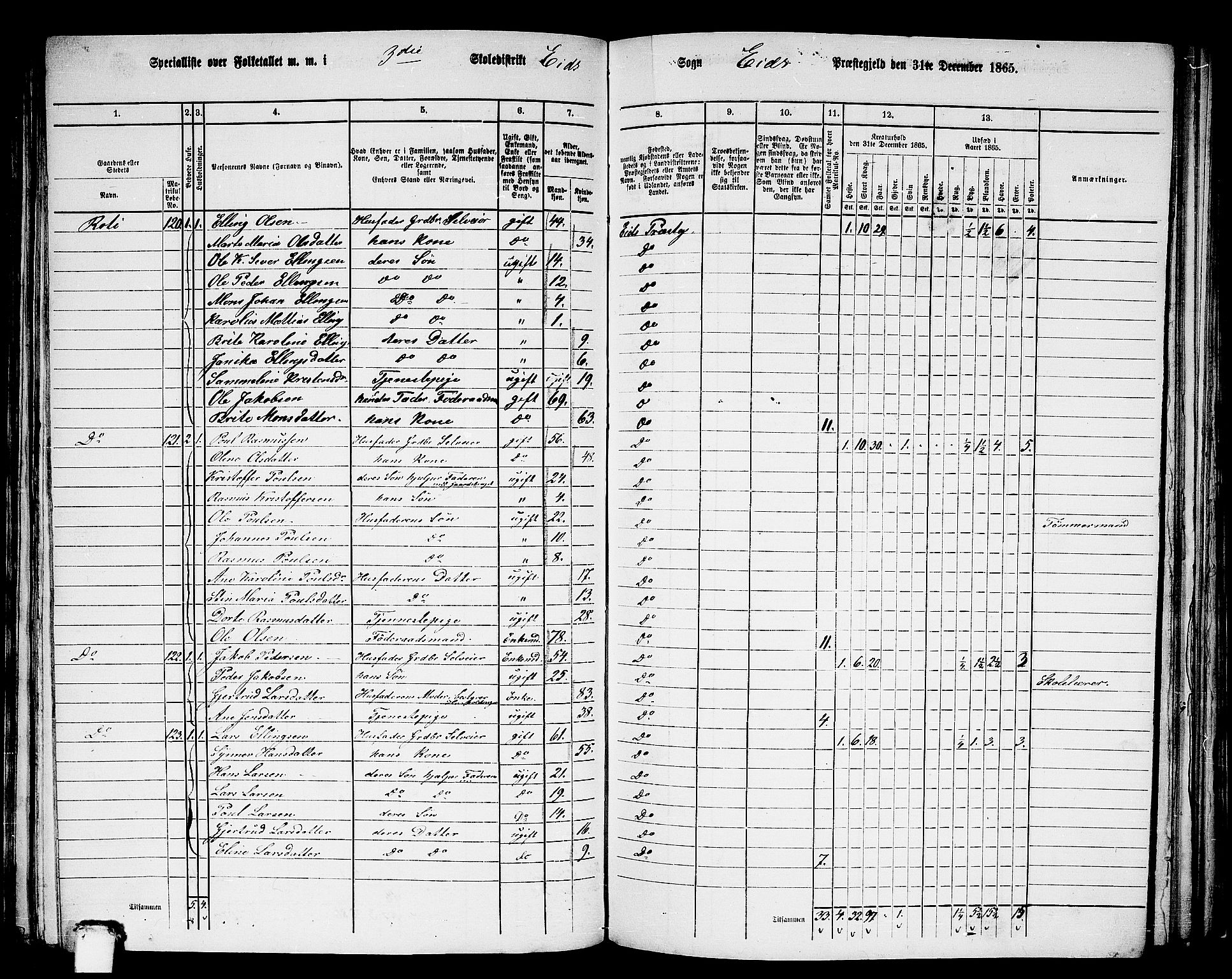 RA, 1865 census for Eid, 1865, p. 122