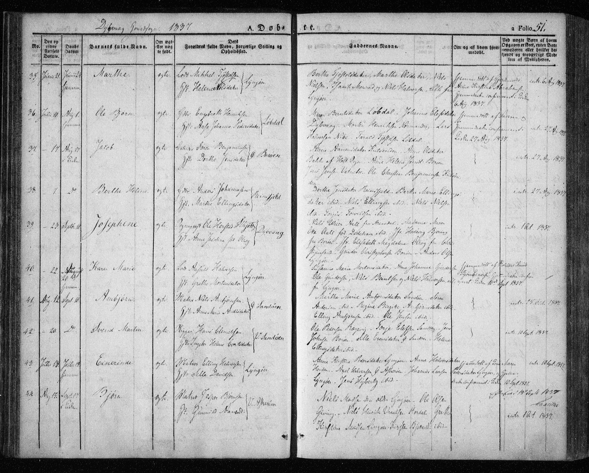 Dypvåg sokneprestkontor, AV/SAK-1111-0007/F/Fa/Faa/L0004: Parish register (official) no. A 4, 1824-1840, p. 51