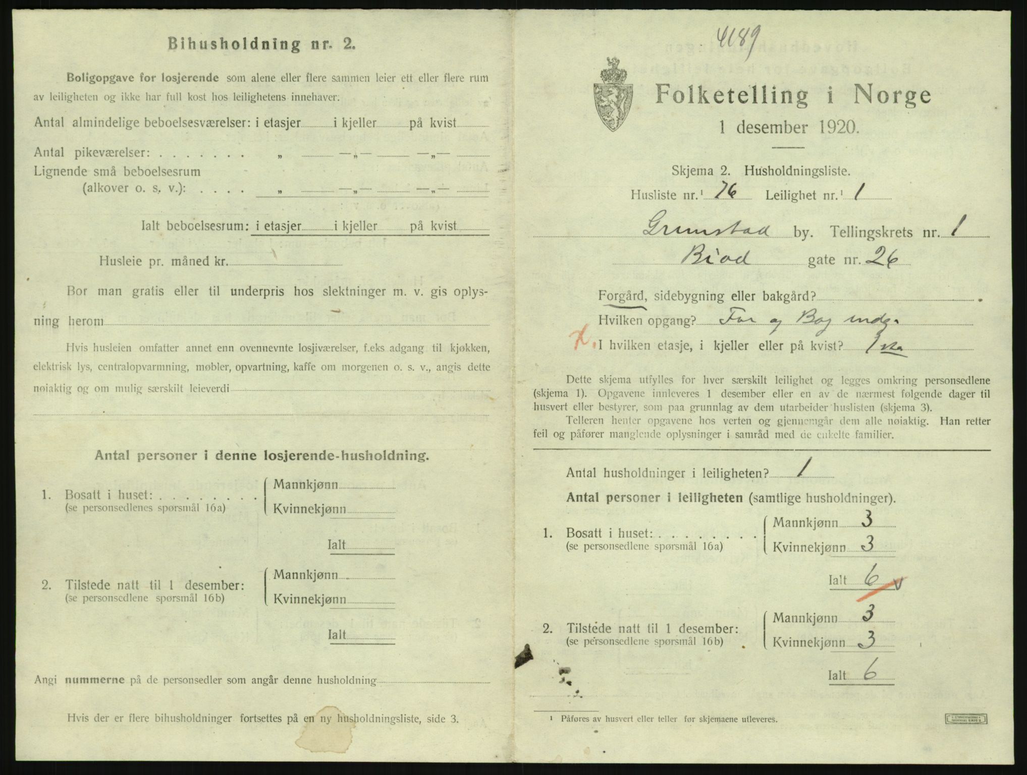 SAK, 1920 census for Grimstad, 1920, p. 1207