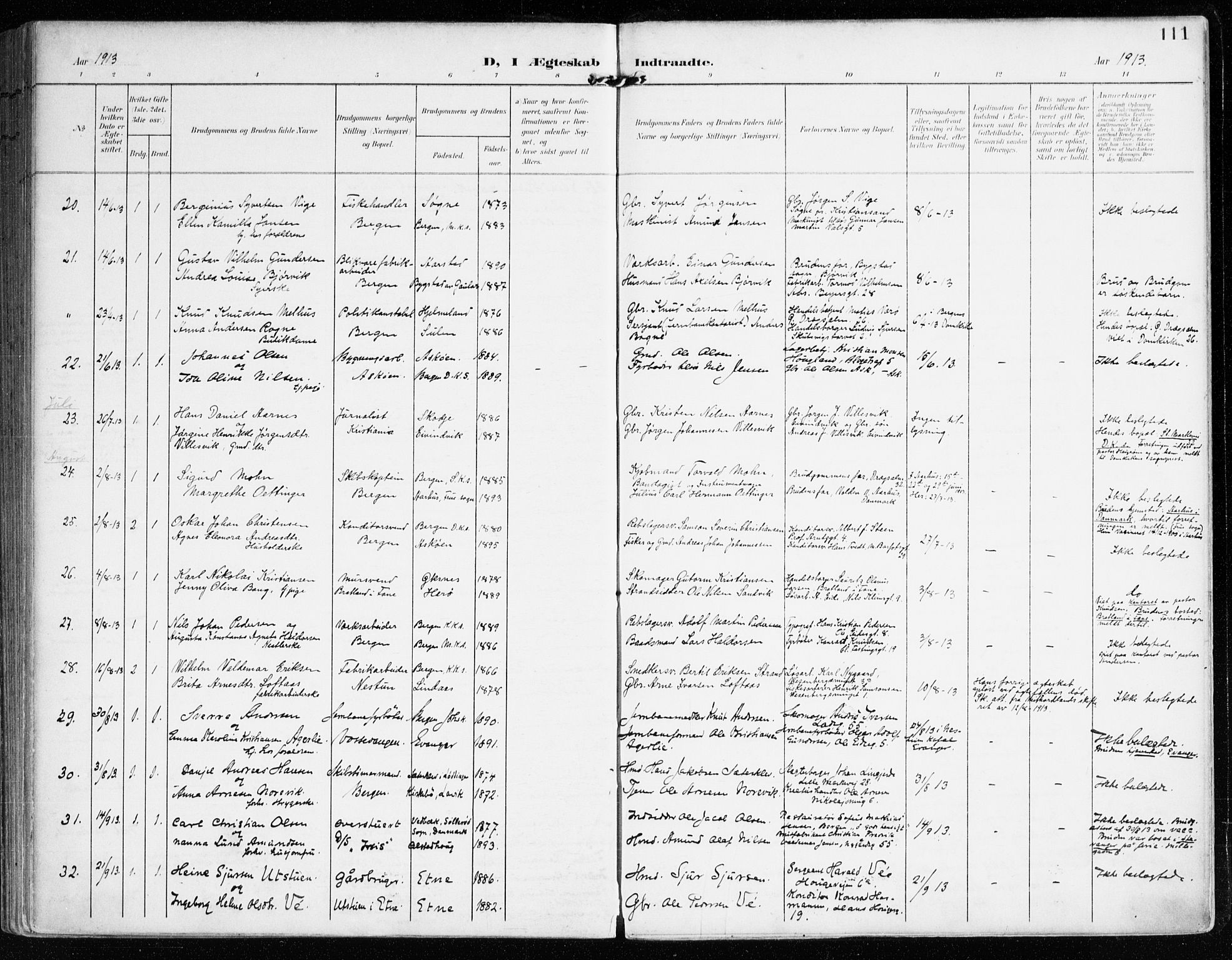 Mariakirken Sokneprestembete, AV/SAB-A-76901/H/Haa/L0014: Parish register (official) no. C 2, 1900-1916, p. 111