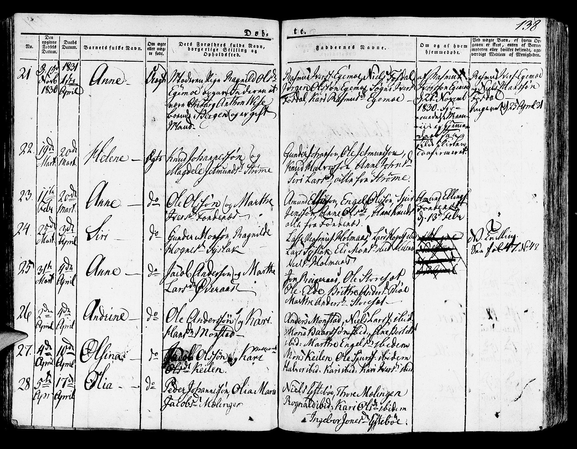 Lindås Sokneprestembete, SAB/A-76701/H/Haa: Parish register (official) no. A 8, 1823-1836, p. 138