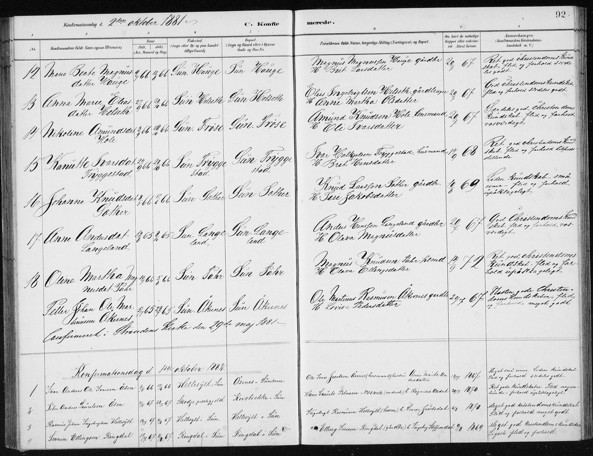 Ministerialprotokoller, klokkerbøker og fødselsregistre - Møre og Romsdal, SAT/A-1454/517/L0230: Parish register (copy) no. 517C03, 1879-1912, p. 92