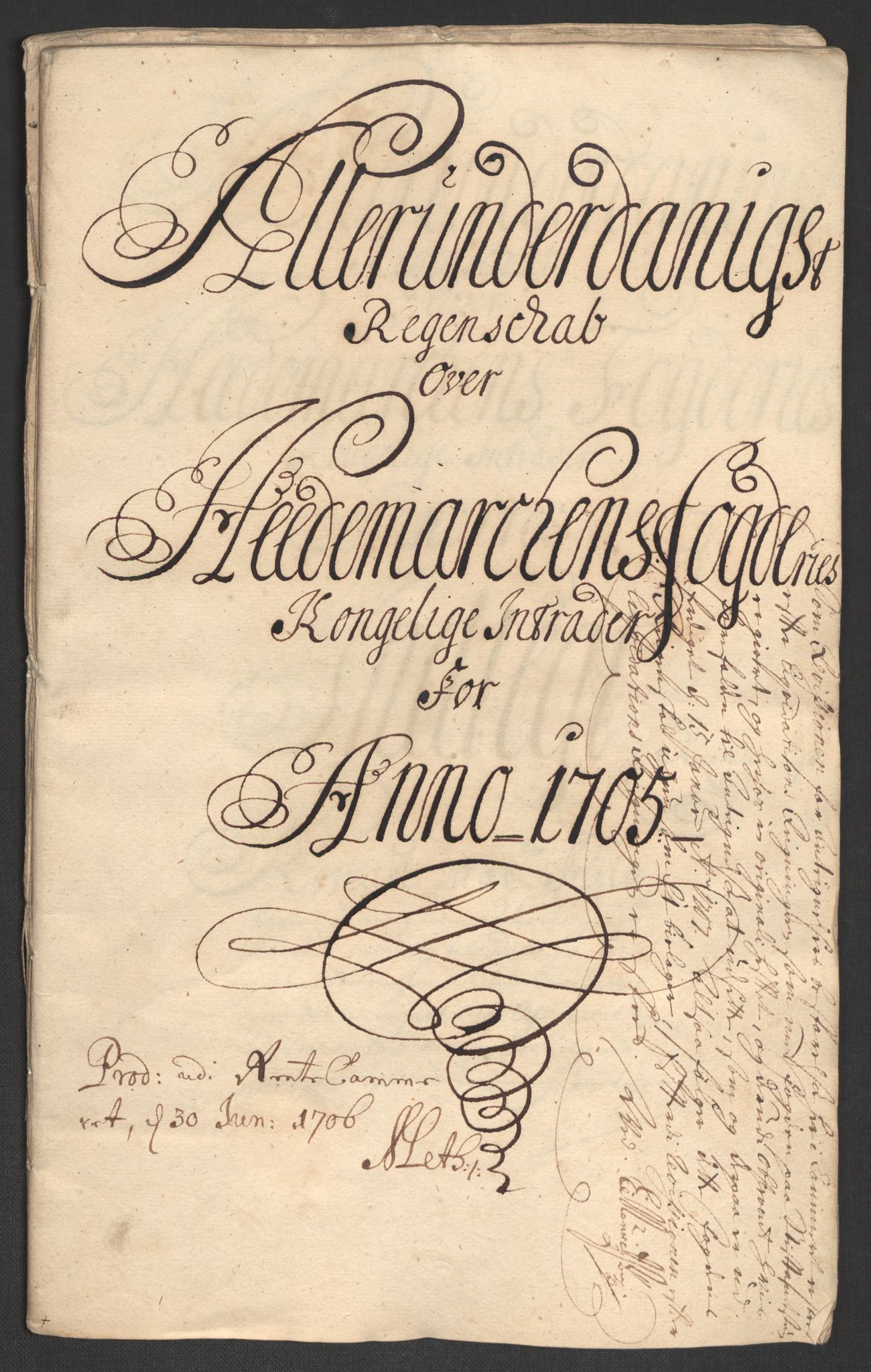Rentekammeret inntil 1814, Reviderte regnskaper, Fogderegnskap, AV/RA-EA-4092/R16/L1042: Fogderegnskap Hedmark, 1705, p. 3