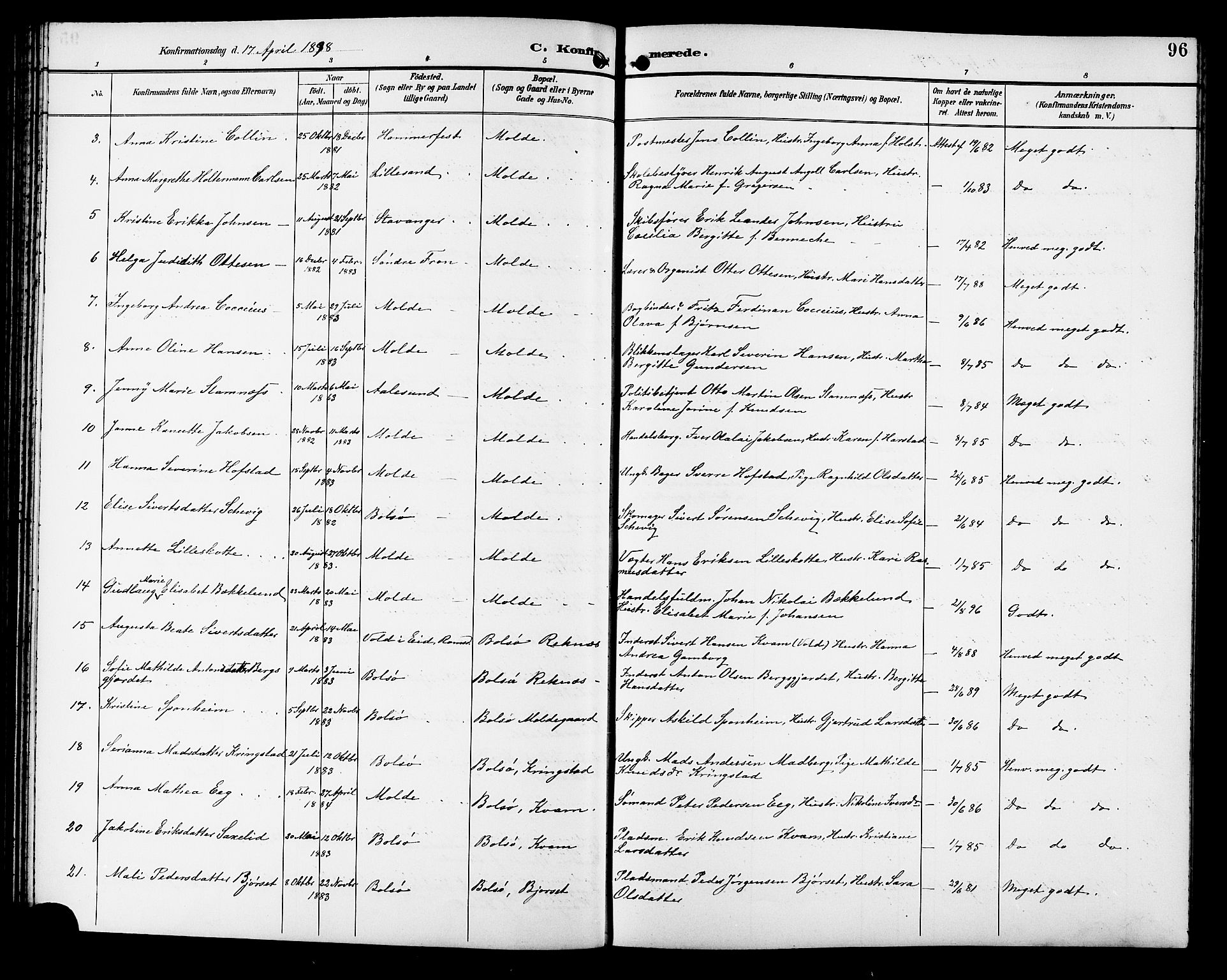 Ministerialprotokoller, klokkerbøker og fødselsregistre - Møre og Romsdal, AV/SAT-A-1454/558/L0702: Parish register (copy) no. 558C03, 1894-1915, p. 96