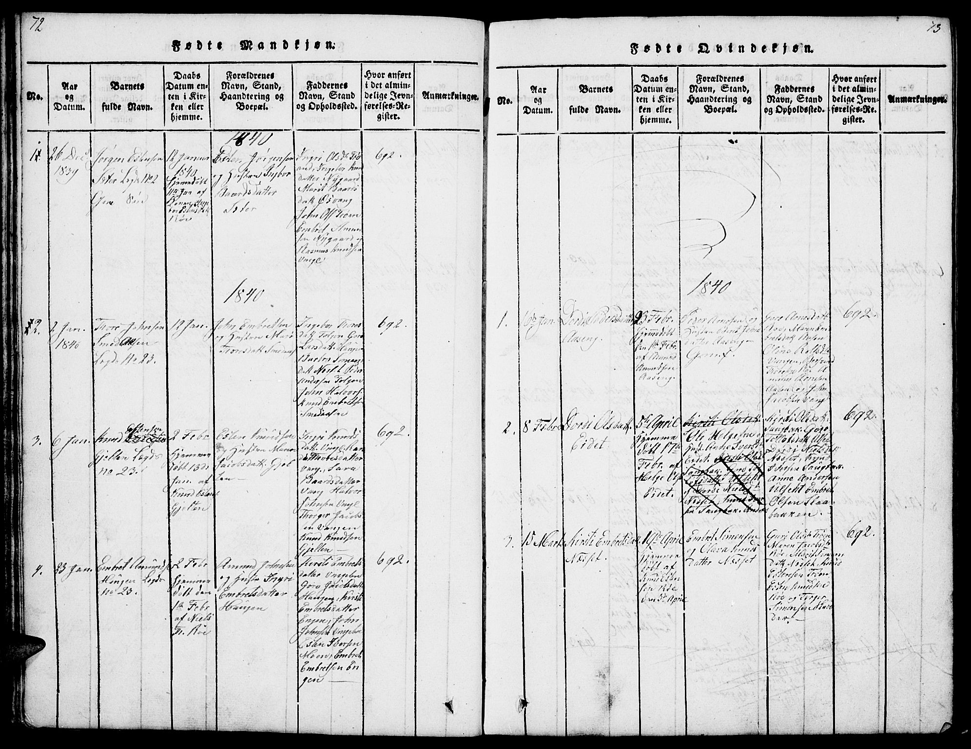 Tolga prestekontor, SAH/PREST-062/L/L0003: Parish register (copy) no. 3, 1815-1862, p. 72-73