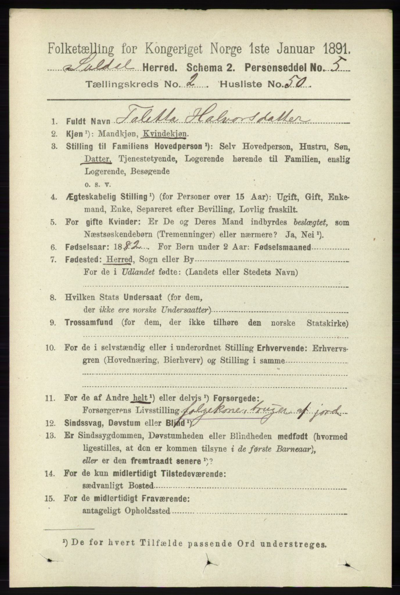 RA, 1891 census for 1134 Suldal, 1891, p. 523