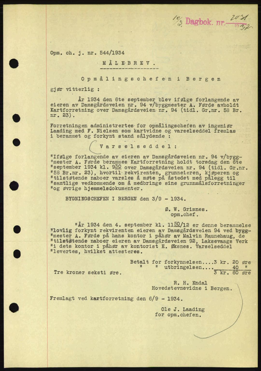 Byfogd og Byskriver i Bergen, SAB/A-3401/03/03Bc/L0004: Mortgage book no. A3-4, 1936-1937, Diary no: : 2031/1937