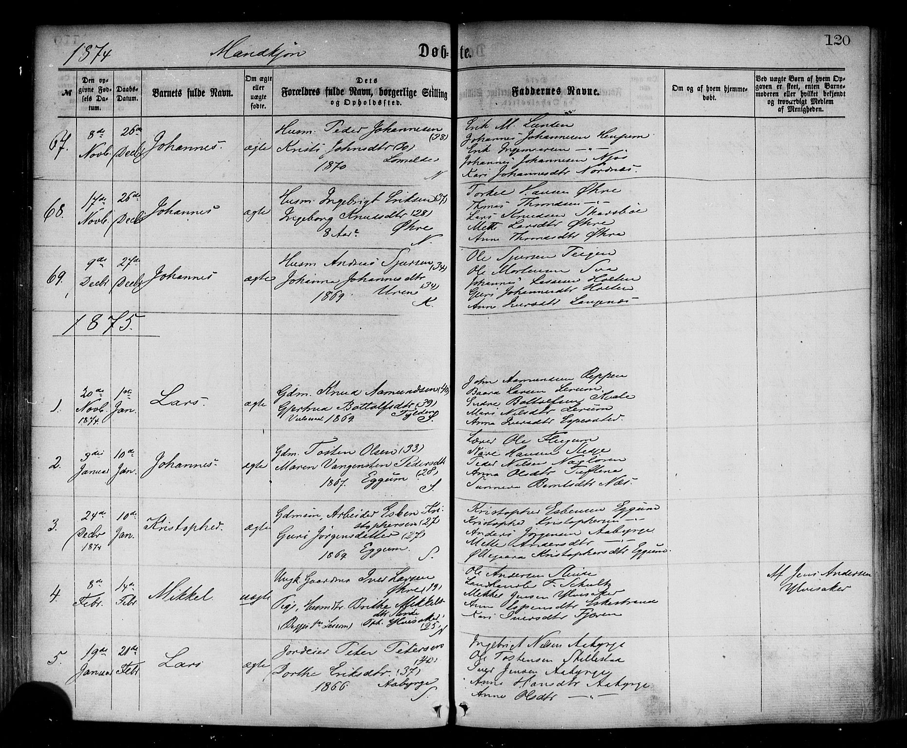 Sogndal sokneprestembete, SAB/A-81301/H/Haa/Haaa/L0014: Parish register (official) no. A 14, 1864-1877, p. 120