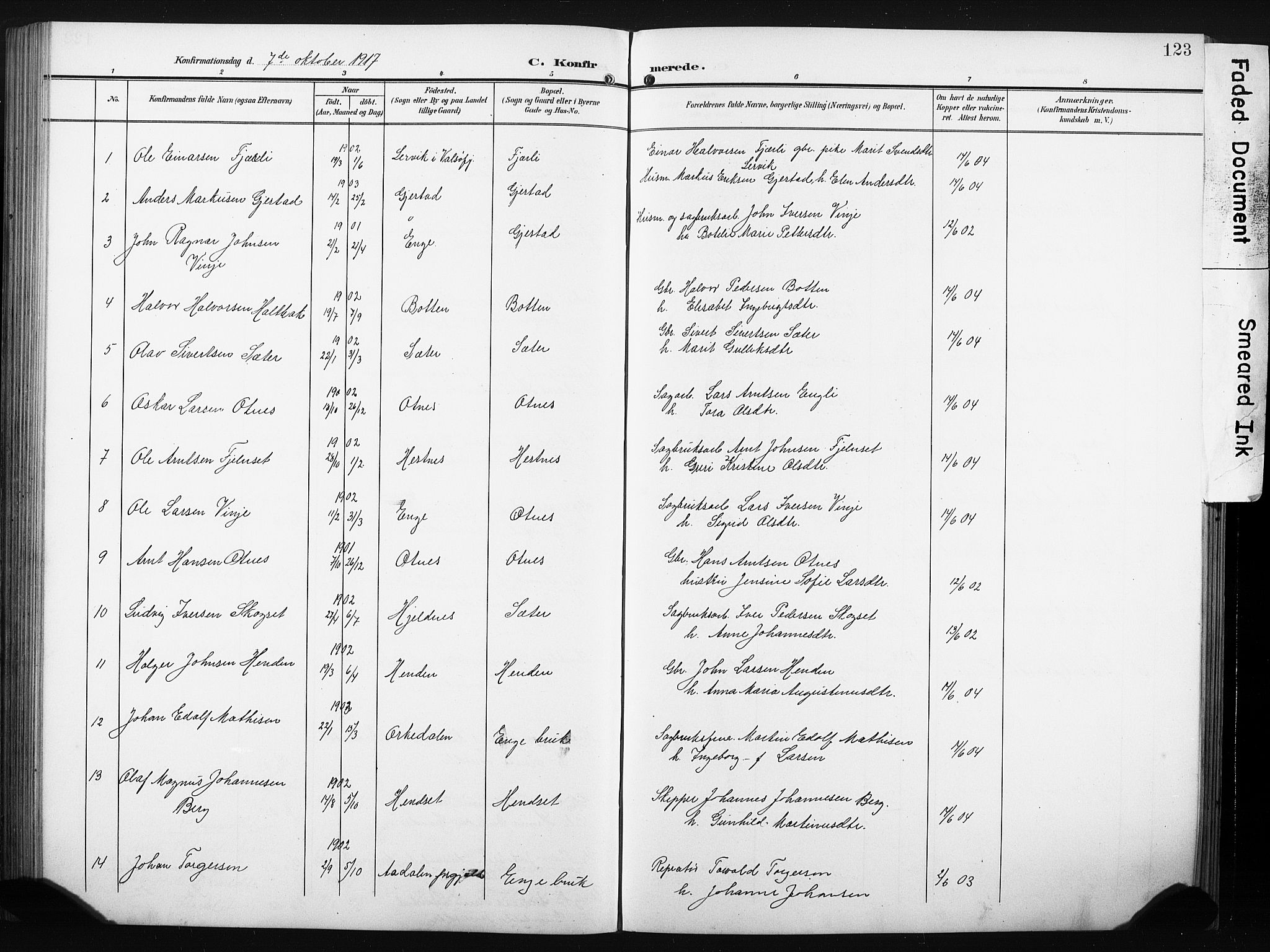 Ministerialprotokoller, klokkerbøker og fødselsregistre - Møre og Romsdal, AV/SAT-A-1454/580/L0927: Parish register (copy) no. 580C02, 1904-1932, p. 123